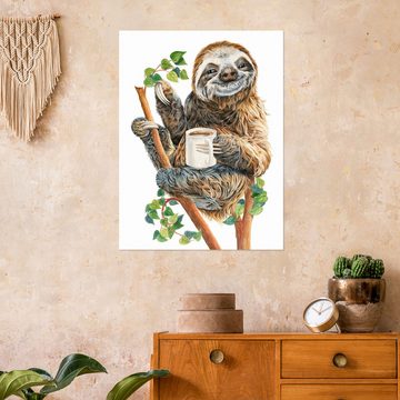 Posterlounge Wandfolie Holly Simental, Faultier mit Kaffee, Kinderzimmer Illustration