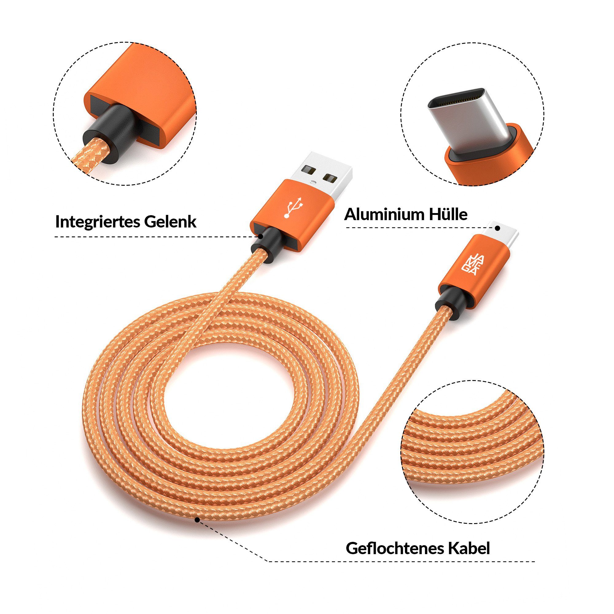 JAMEGA USB-C Datenkabel Ladekabel für Samsung Apple iPhone Huawei Xiaomi uvm. USB-Kabel, USB Typ A, USB Typ C, (100 cm) – Bild 4 von 5