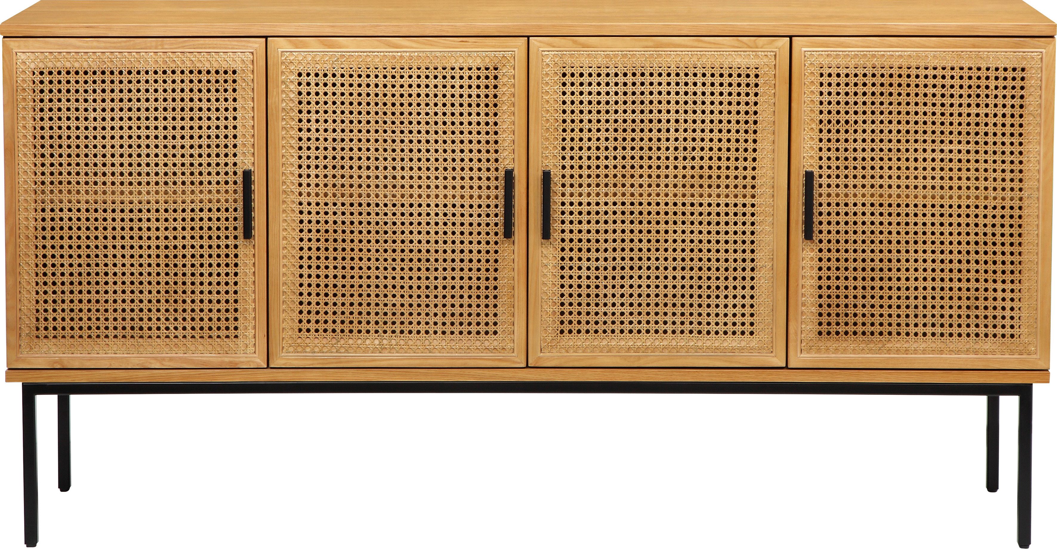 Leonique Couchtisch Lavisha, Mit Rattan-Geflecht Einsatz, 4-türig