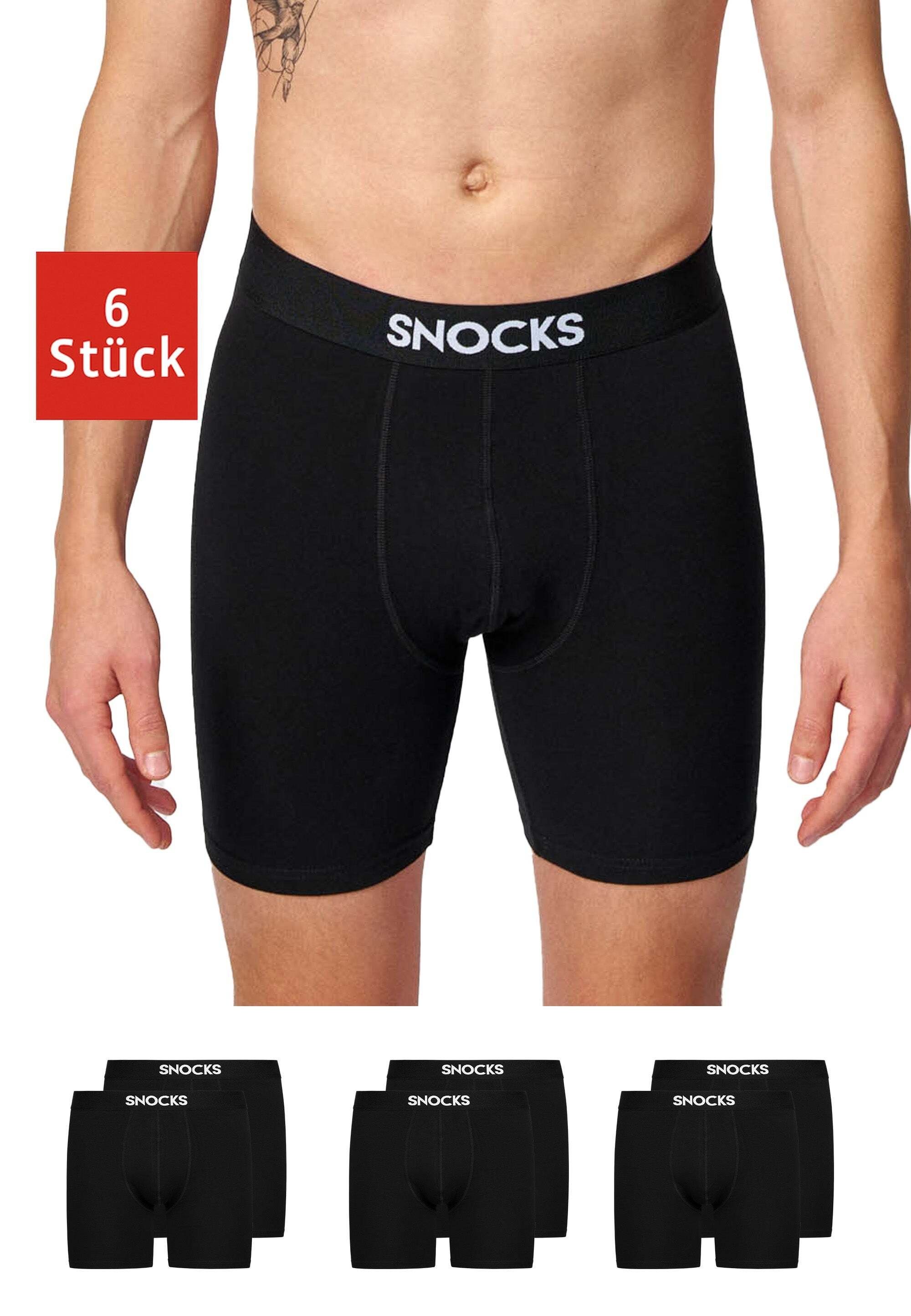 ohne SNOCKS Bein Bio-Baumwolle, durch mit längeres Herren Enge bequem Unterhosen (6-St) Schwarz Bein aus Männer längerem kratzenden Boxershorts Zettel,