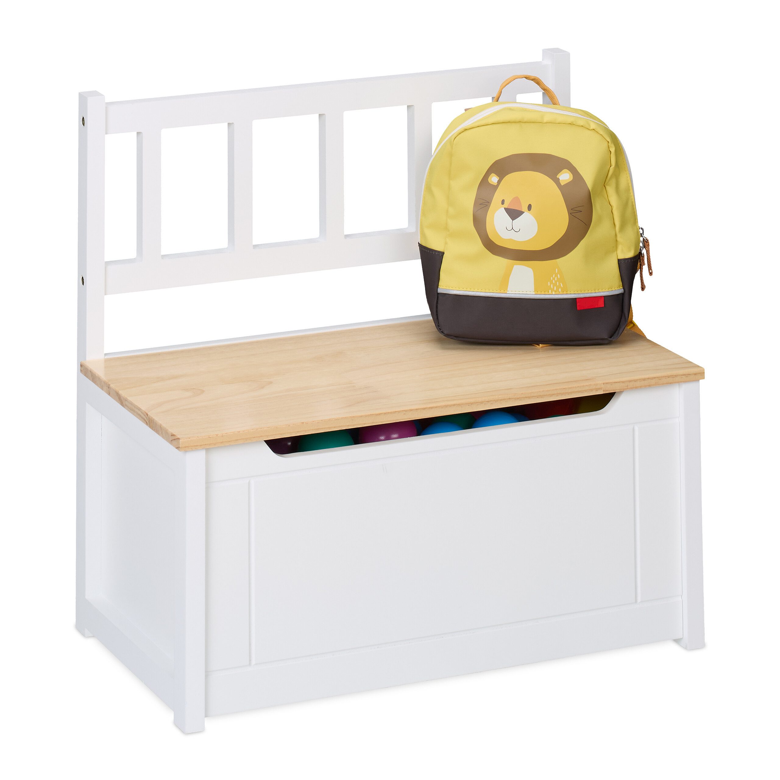 relaxdays Sitzbank Kinderbank mit Stauraum (1-St), Weiss-braun