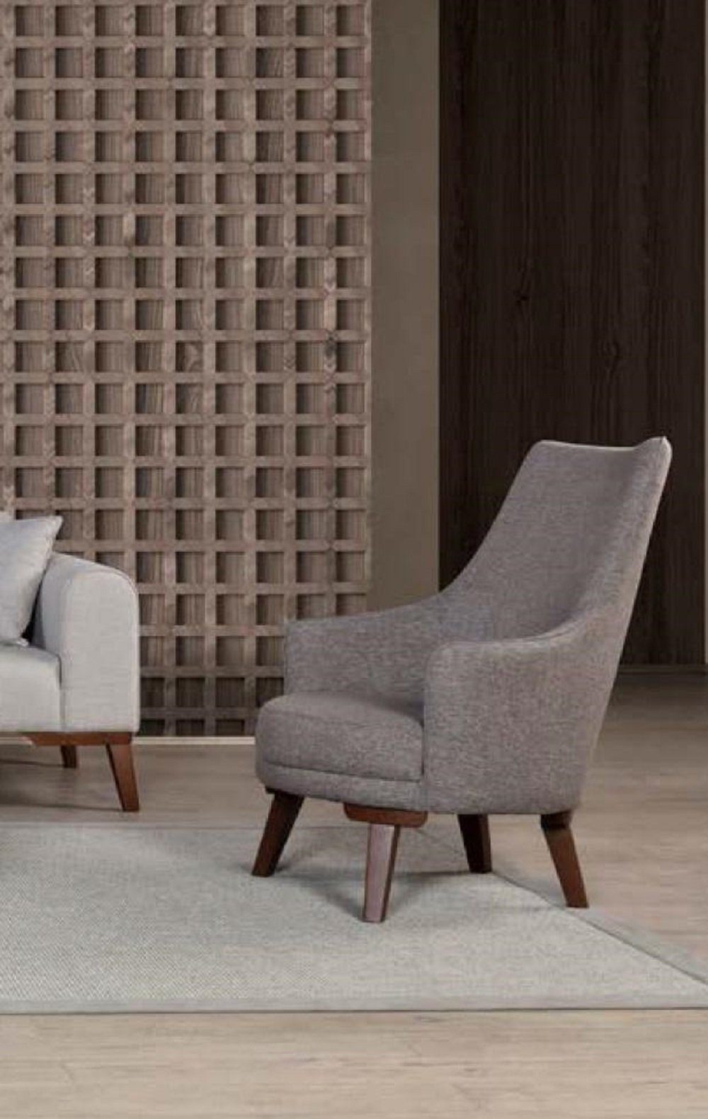 JVmoebel Sessel Moderner Sessel Wohnzimmer Einsitzer Grau Designer Holz Neu Lounge | Einzelsessel