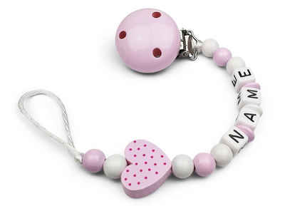 kleinerStorch Schnullerbefestigung Baby Schnullerkette personalisiert mit Namen, Mädchen Nuckelkette für Schnuller - Herz in rosa