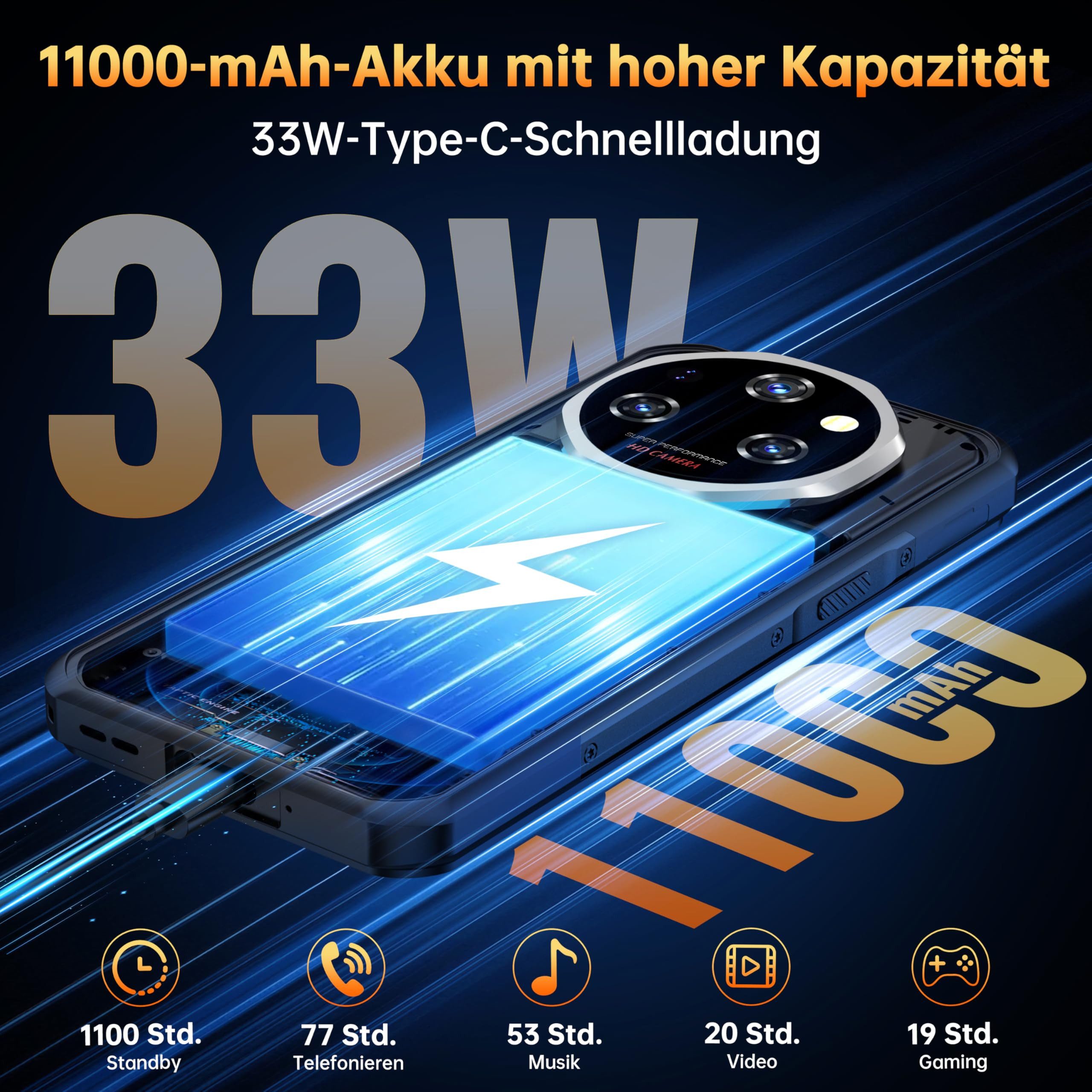 OUKITEL WP55 Pro 48+512GB 5G Outdoor Smartphone (16,76 cm/6.6 Zoll, 512 GB Speicherplatz, 108 MP Kamera, Android 15, IP68 Wasserdicht Baustellenhandy, 11000mAh, – Bild 5 von 5