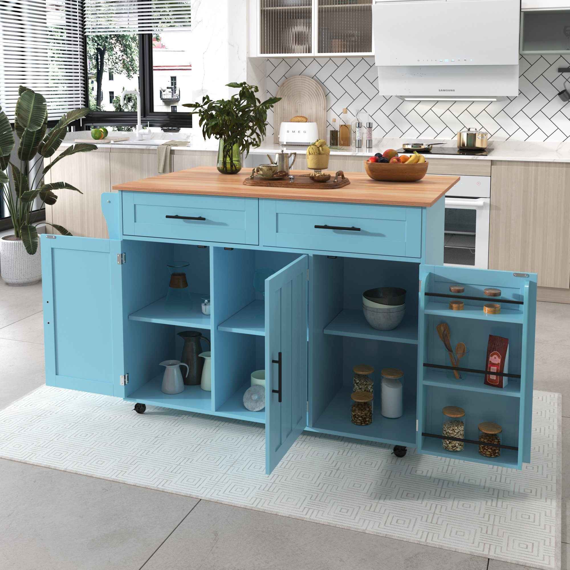 cm GLIESE Blau Küchenbuffet 91,5 x Speisewagen/Sideboard 76 x großer 129