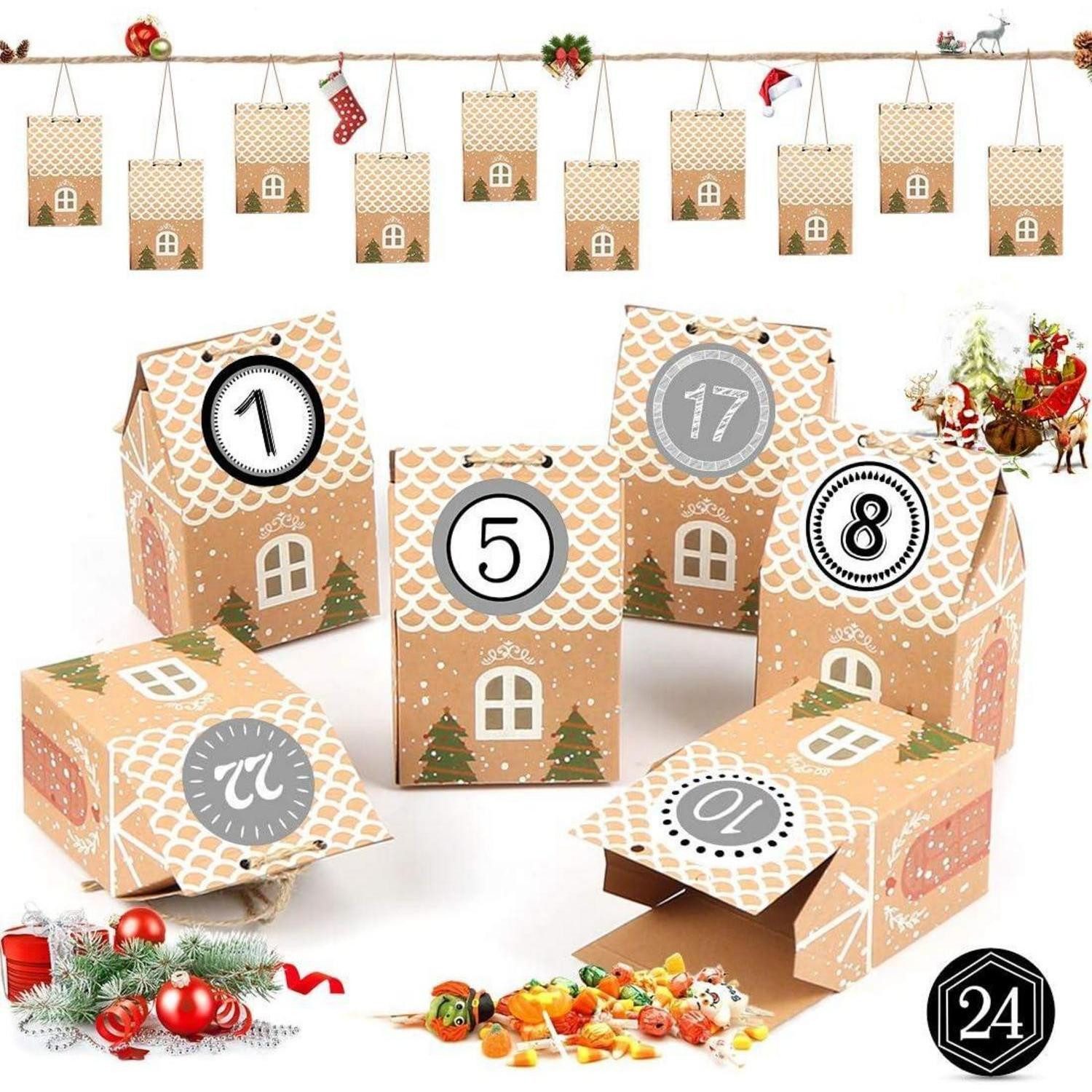 LuxusKollektion DIY-Adventskalender Adventskalender zum Befüllen Häuser DIY Boxen 24 schwarz