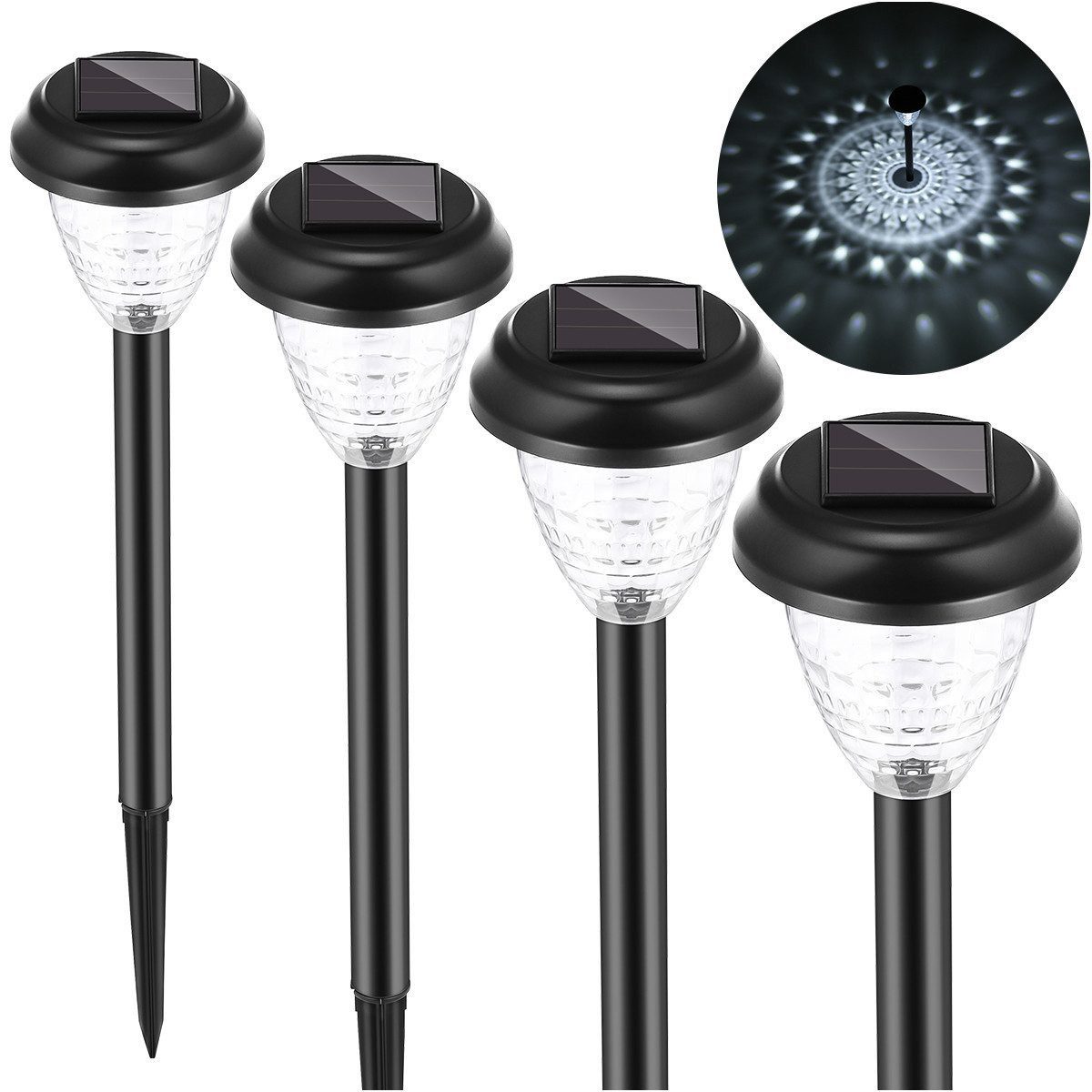 LETGOSPT LED Solarleuchte 4stck Upgrade Solar Gartenleuchte, LED fest integriert, Kaltweiß, Warmweiß, Ein/Aus Garten Deko Solarleuchten,für Außen Rasen Gehweg Terrasse