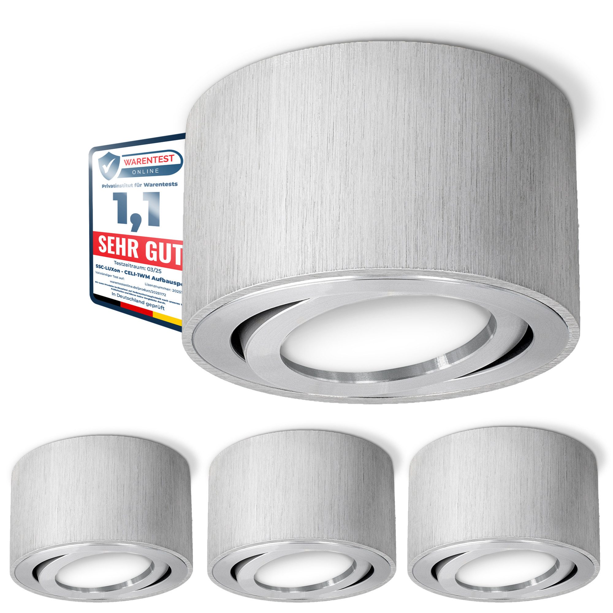 SSC-LUXon LED Aufbaustrahler CELI-1A Aufbauspot flach Alu gebuerstet schwenkbar mit fourSTEP LED, Neutralweiß