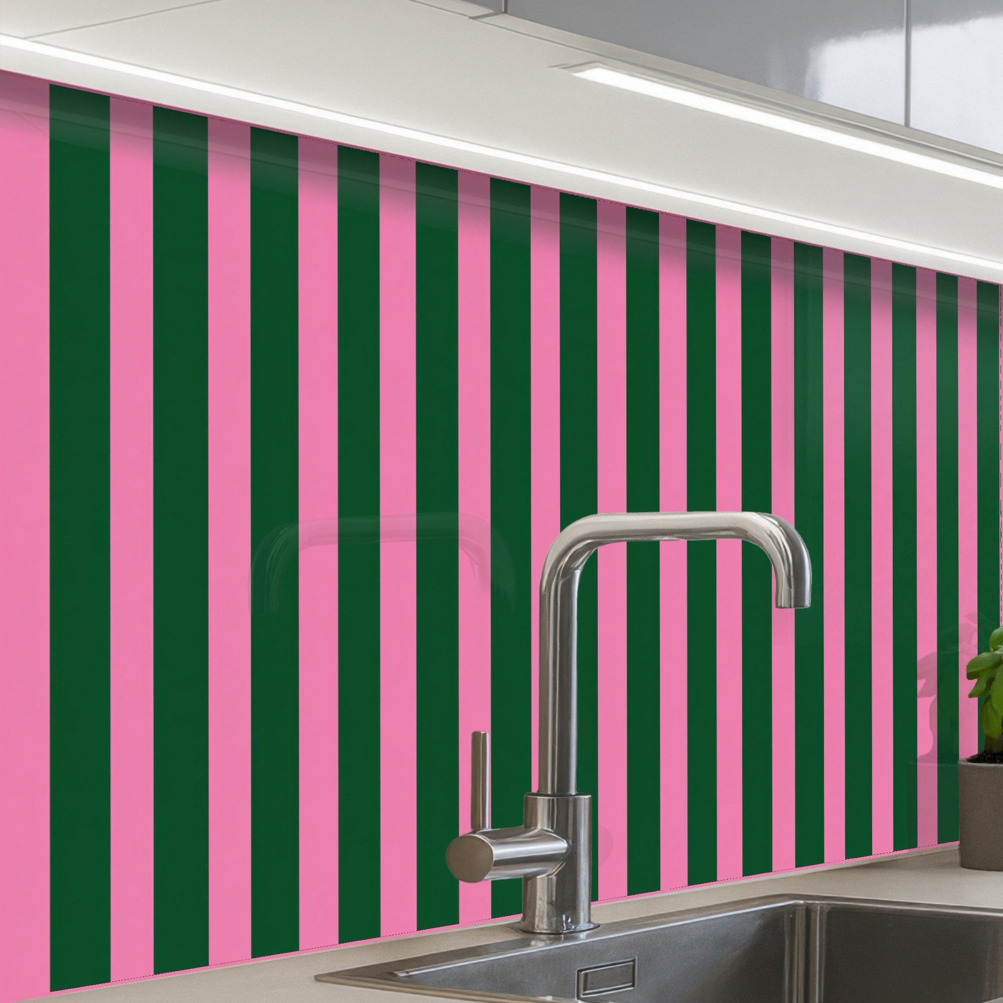 KitchenYeah Küchenrückwand Muster selbstklebend (keine Folie) Vertikale Streifen - Grün - Rosa, (1-tlg), Spritzschutz, Küche, Rückwand, Küchenwand, Küchenfront, 30x20 cm