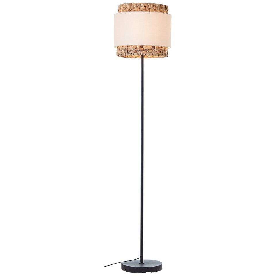Brilliant Stehlampe Waterlilly, ohne Leuchtmittel, Ø 35 cm, E27, Metall/Textil/Wasserhyazinthe,  schwarz/natur/weiß