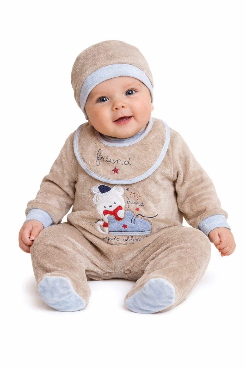 Strampler Babystrampler Set 3tlg Strampler + Mütze + Lätzchen Baumwolle B7210e