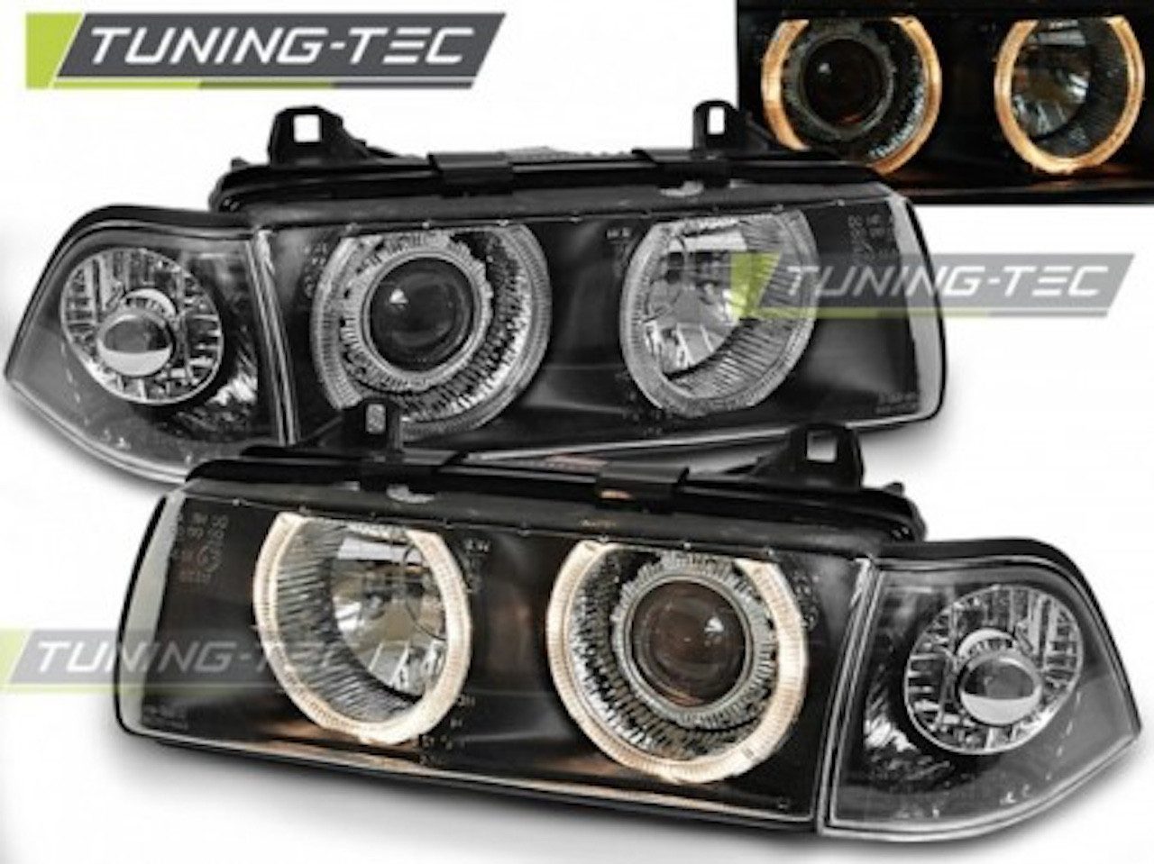 LLCTOOLS KFZ-Ersatzleuchte Scheinwerfer Passend für BMW E36 90–99 Schwarz Angel Eyes