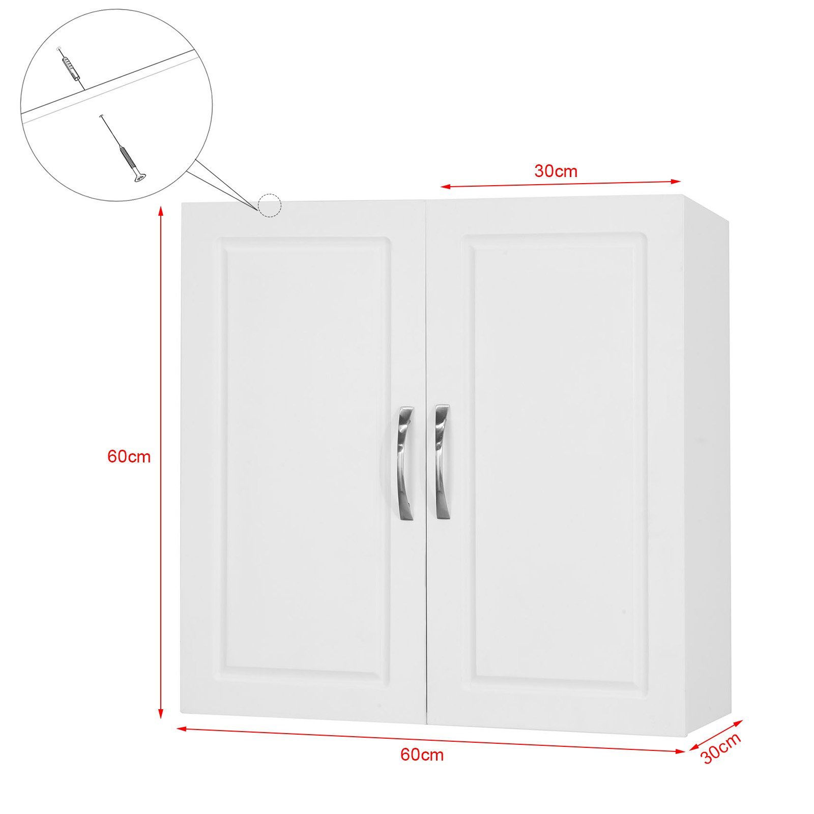 SoBuy Hängeschrank FRG231 Badschrank weiß 2 Medizinschrank Türen mit Küchenschrank