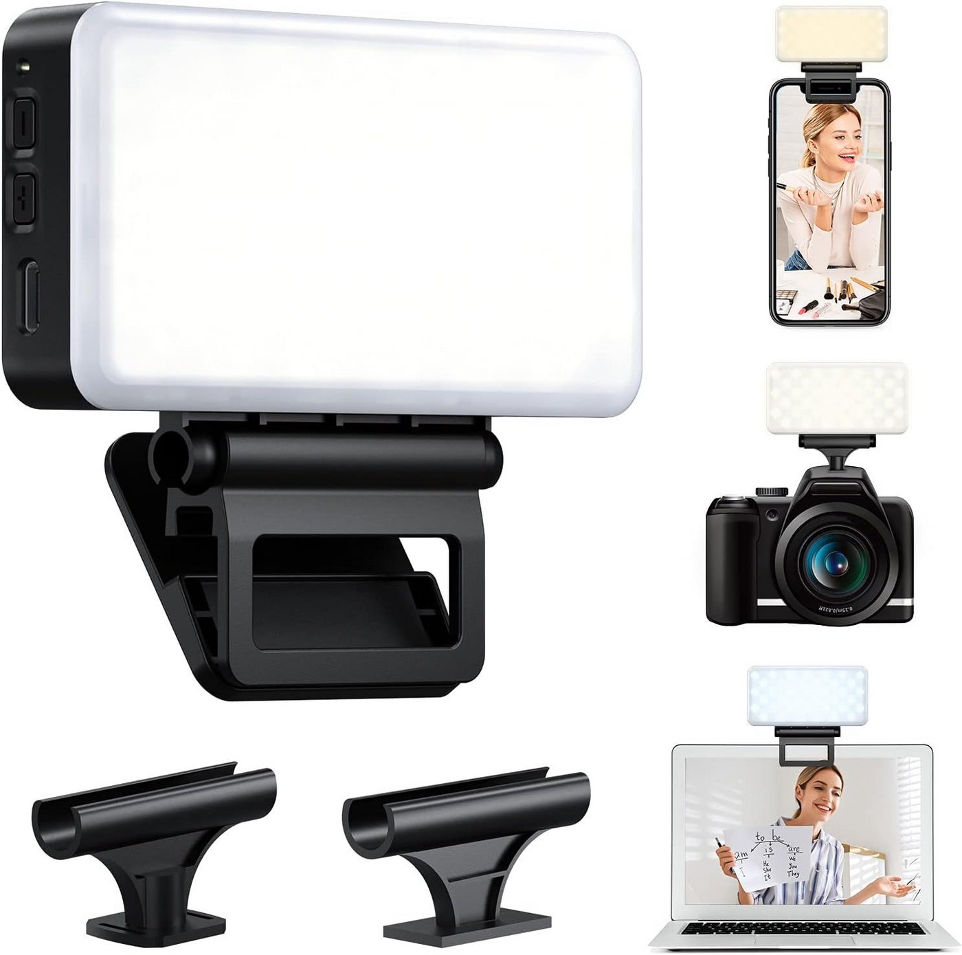 POPOLIC Videoleuchte Mini-Kameraleuchte, zweifarbige LED-Videoleuchte wiederaufladbar, Foto- und Videobeleuchtung, tragbare Videoleuchte für Videokonferenzen