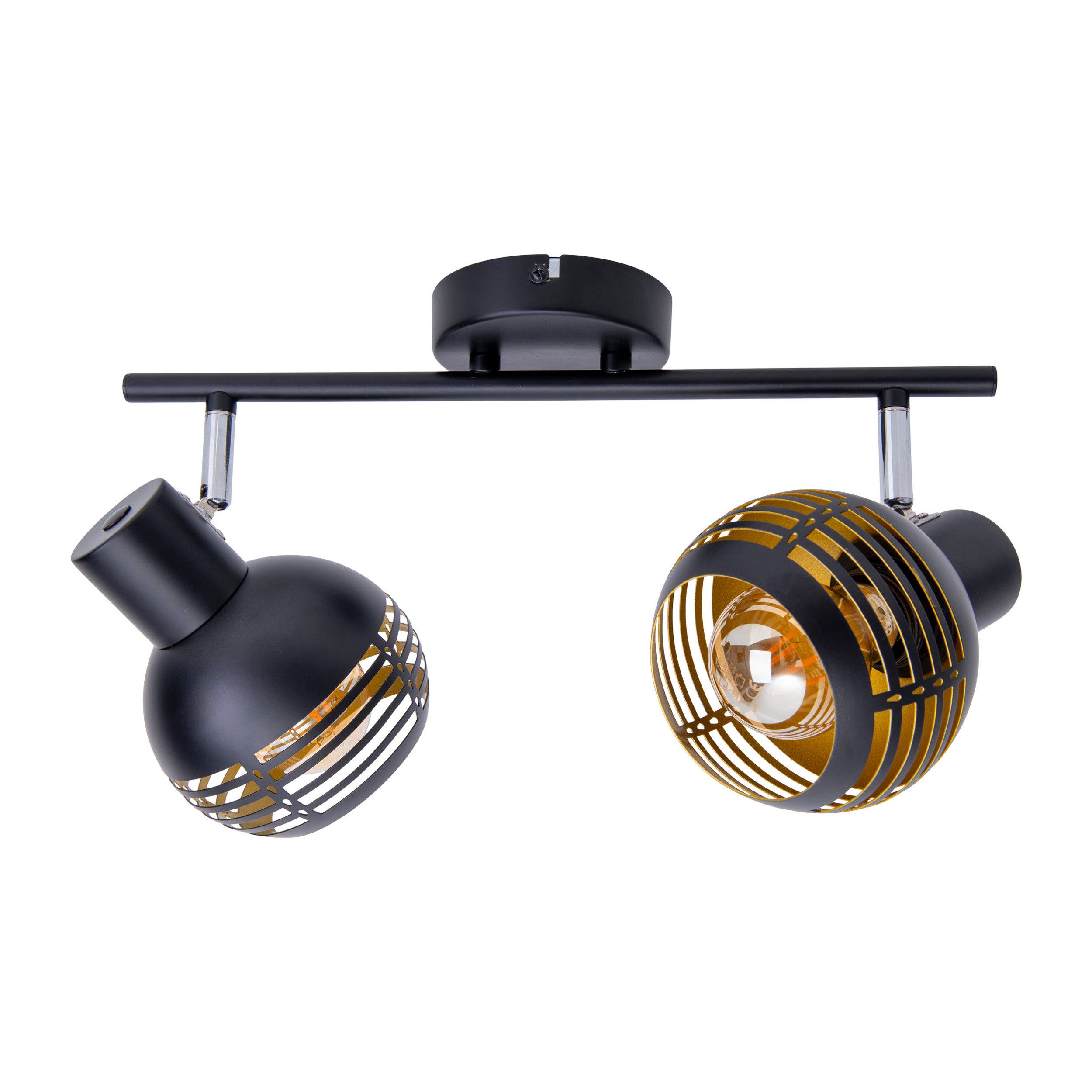 näve Deckenspots Casco, ohne Leuchtmittel, Leuchtmittel wechselbar, 2er Wand-/Deckenleuchte, schwarz, innen golden, exkl. 2x E27, L: 36cm