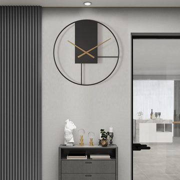 Jioson Wanduhr Minimalistische Wanduhr aus Metall Wanduhr für Küche, Wohnzimmer 50cm (schwarze Skelettuhr mit goldenen Zeigern)