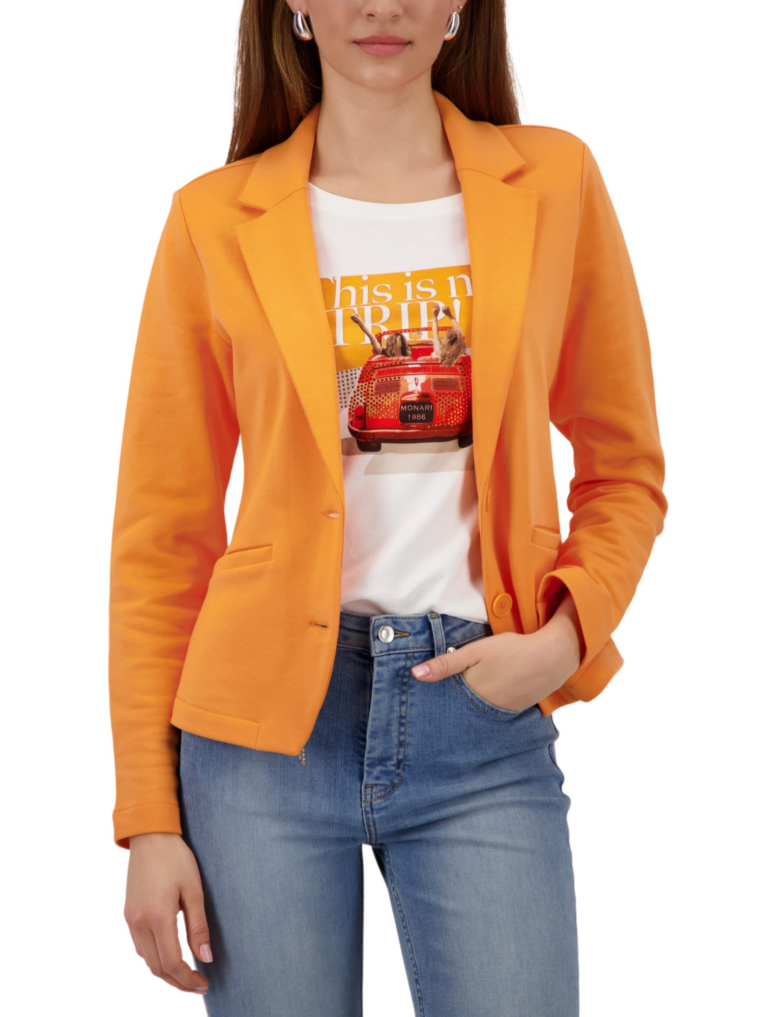 Monari Jackenblazer orange,Elegant,Baumwolle,Unifarben,Reverskragen,Lang,Regular Fit