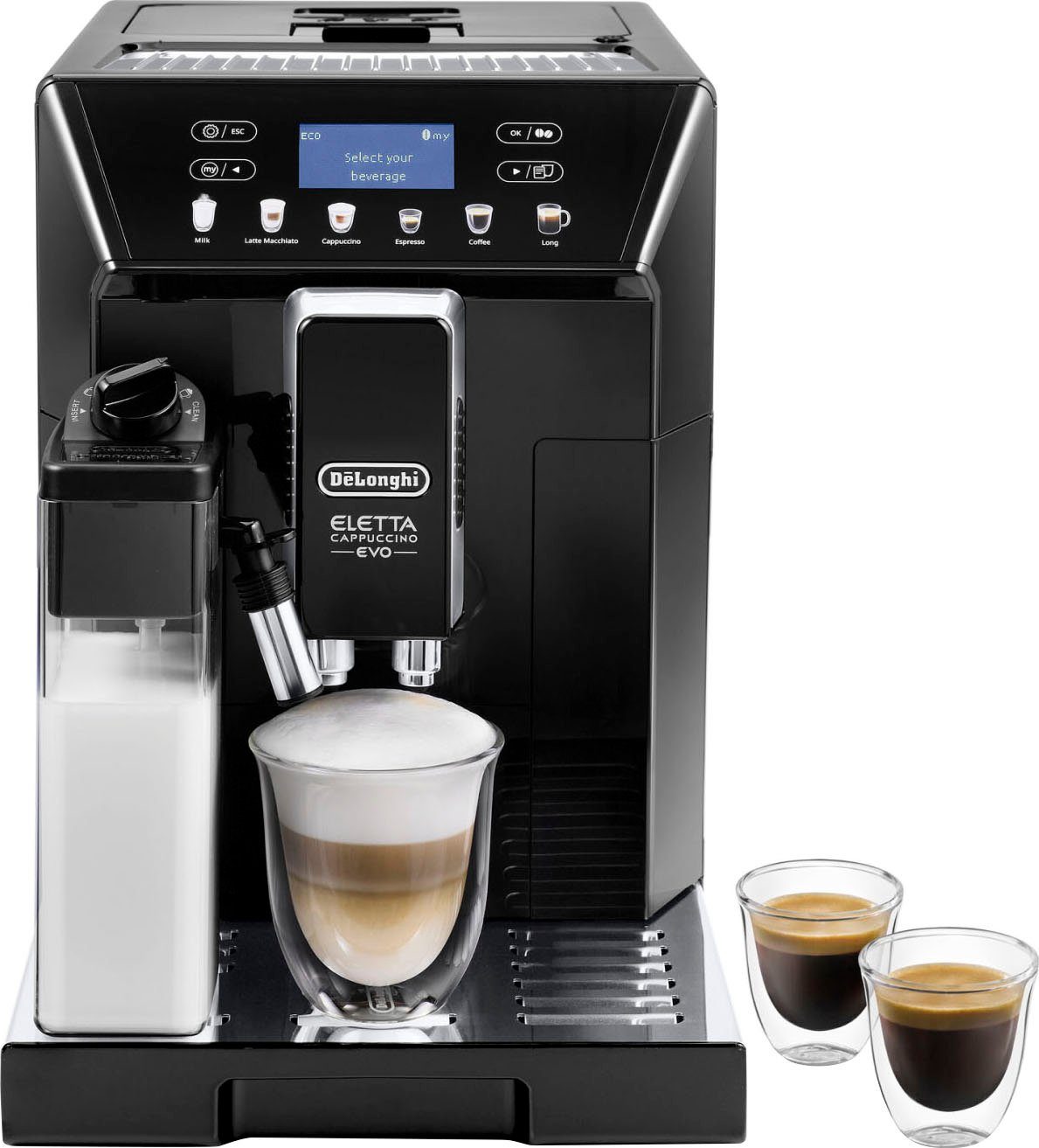 De'Longhi Kaffeevollautomat Eletta Evo ECAM46.860.B - Espresso, (Long) Coffee, Cappuccino, Latte, Integrierte Mahltechnologie für Kaffeebohnen, Extra leises Mahlwerk