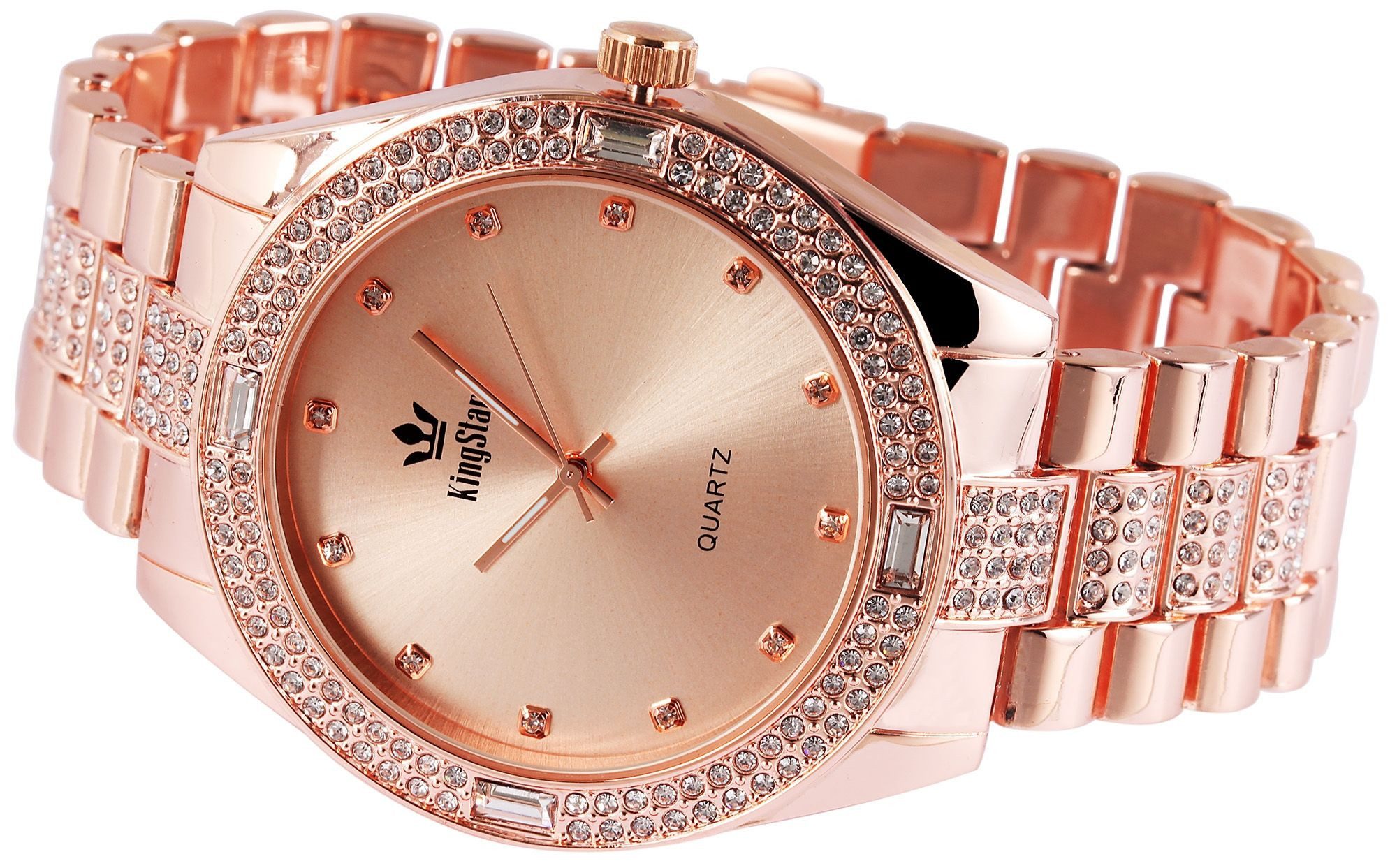 KingStar Quarzuhr Crystal-Besatz, Damenuhr Metall