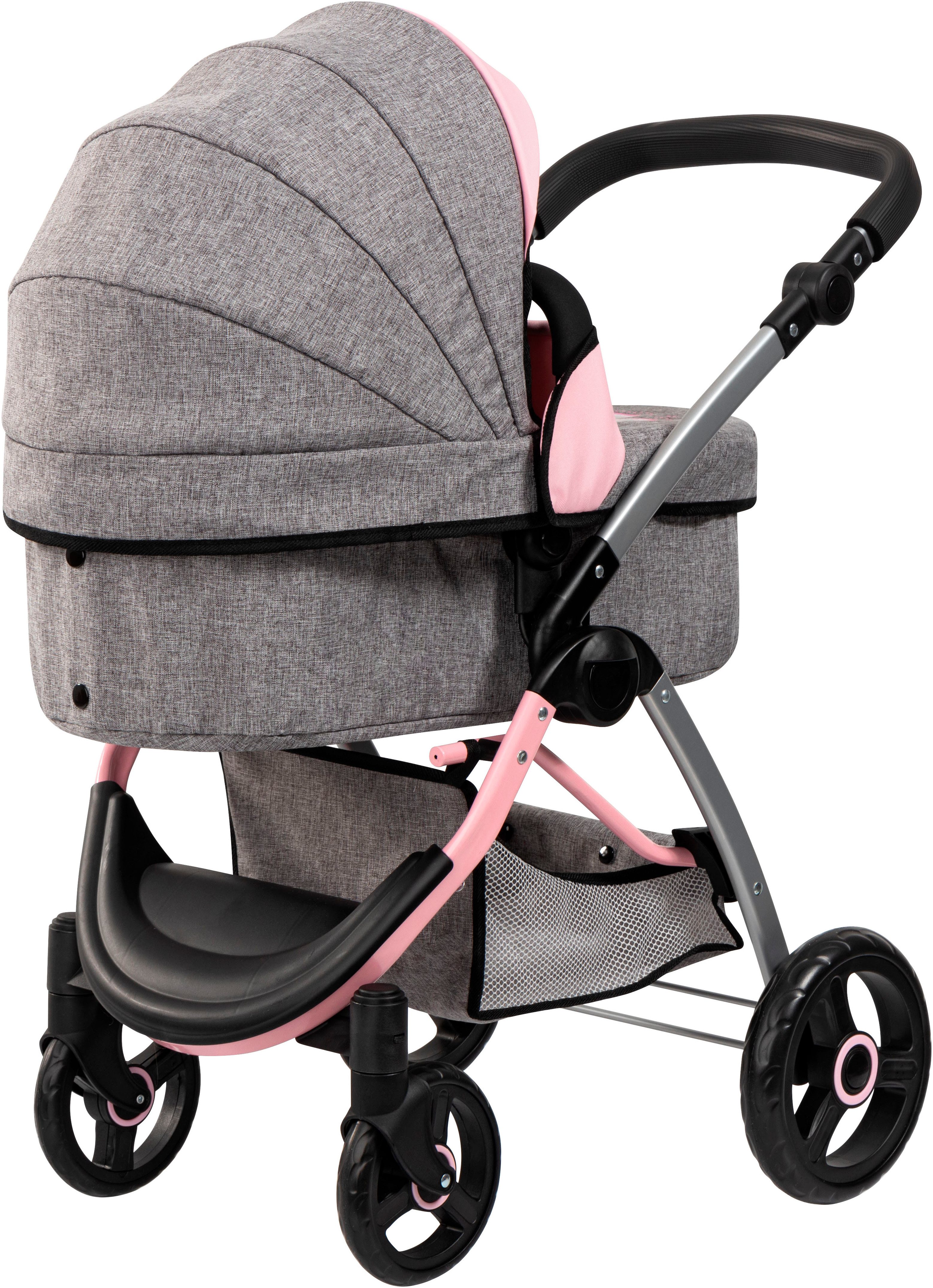 Bayer Kombi-Puppenwagen City Max grau/rosa, mit Wickeltasche – Bild 4 von 5
