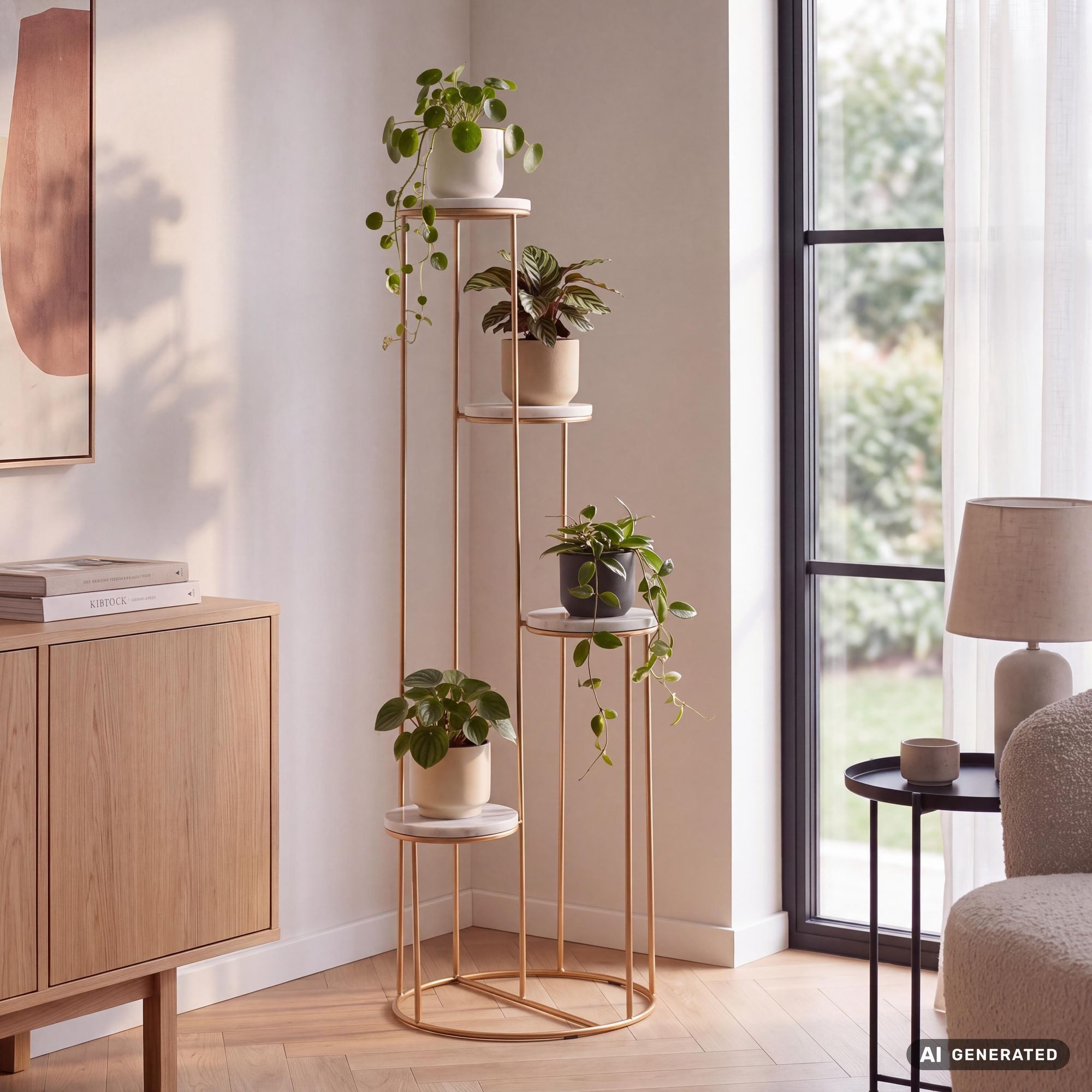 FINEBUY Standregal FB82265 Blumenständer Blumensäule 36,5x107,5x36,5 cm Marmor Weiß, Blumenständer Freistehend, Pflanzenständer Modern, 36,5x107,5x36,5 cm Gold, Echter Marmor Weiß