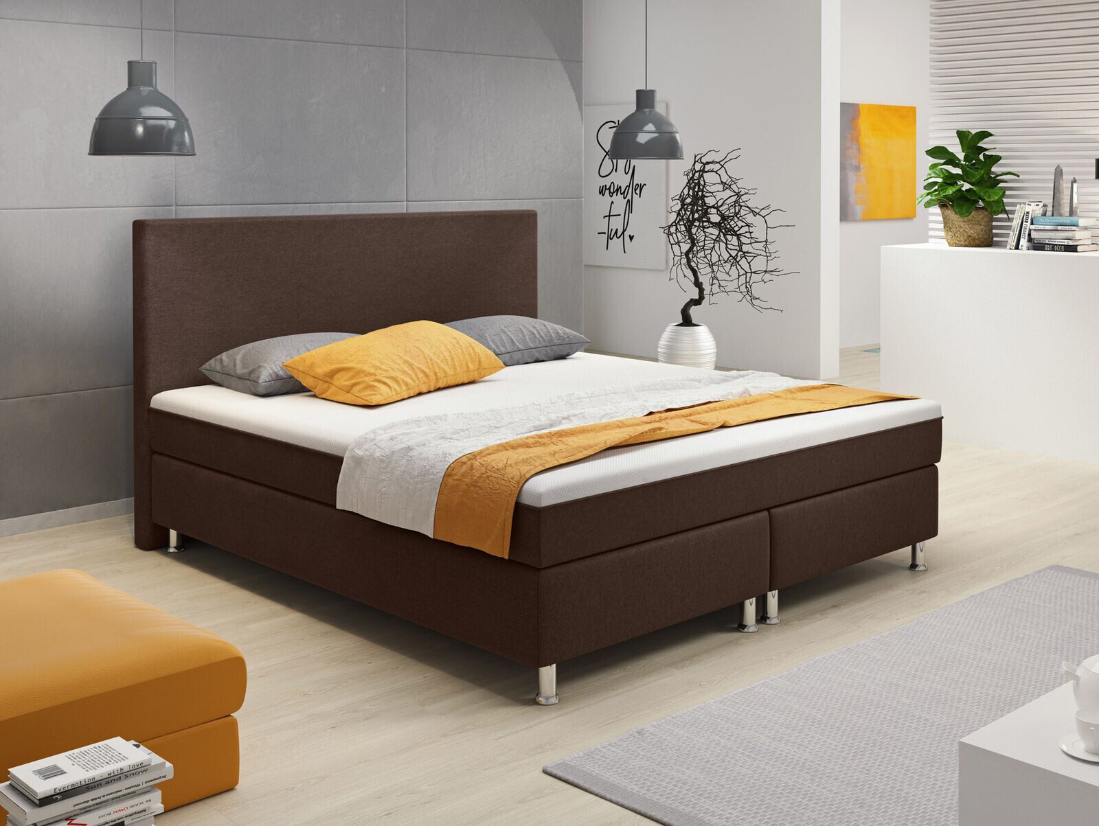 Homeline Boxspringbett Boxspringbett 180x200 Anthrazit /Schwarz Bett Komfortbett Stoff Bett (Set Angebot), Matratze: 20 cm / Federkern