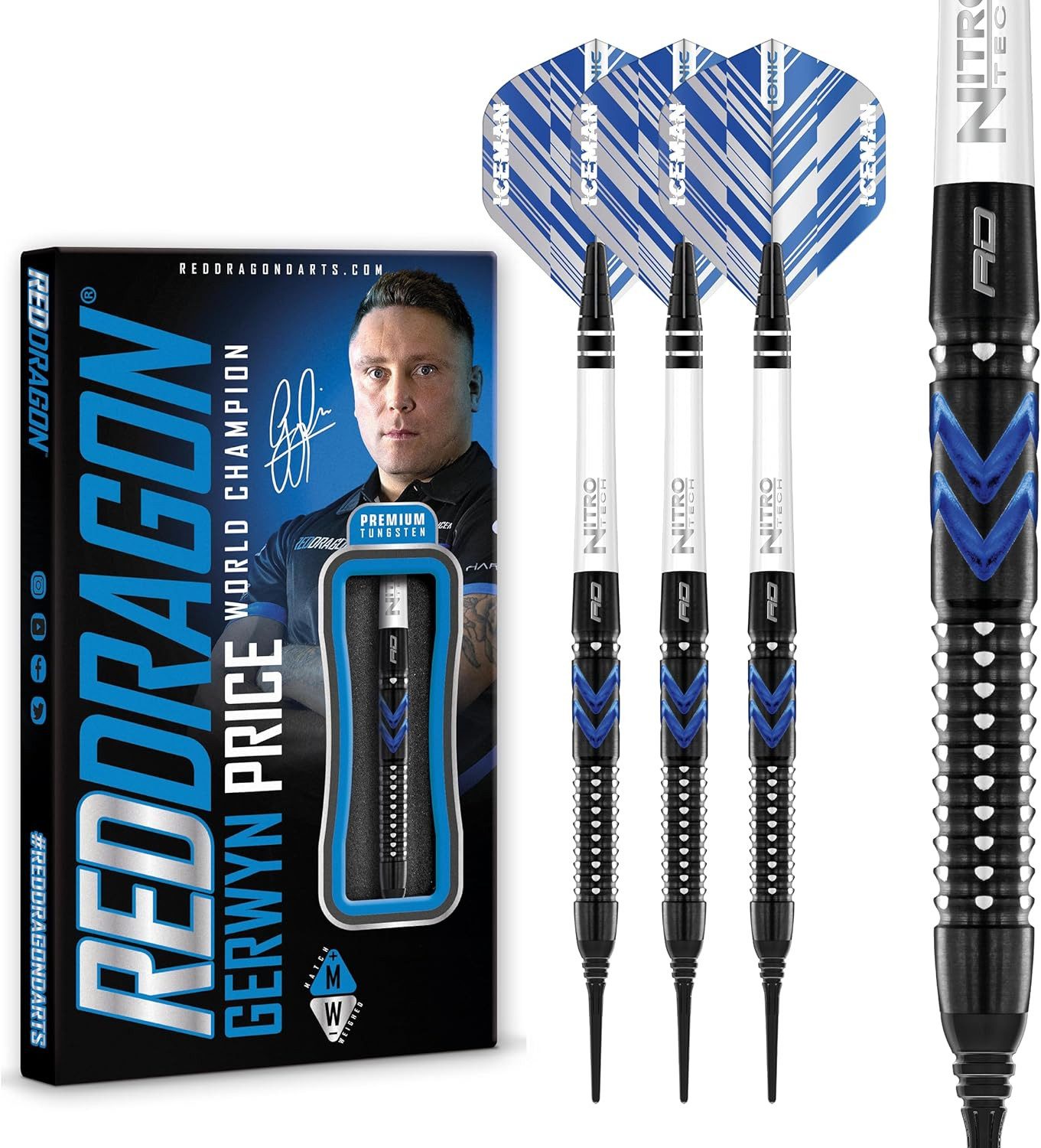 Dartpfeil RED DRAGON Gerwyn Price Blue Ice SE Softip 20 gr - Tungsten