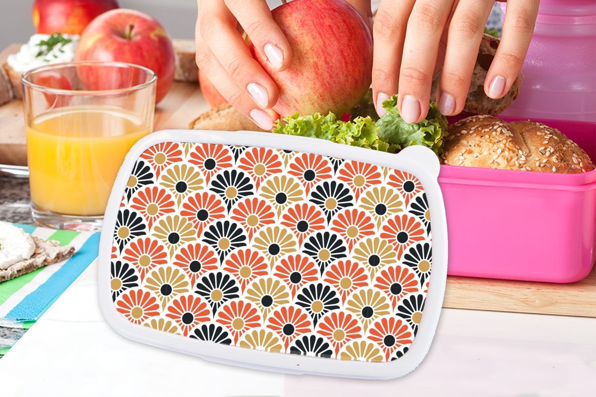 MuchoWow Lunchbox Blumen - - Brotbox für Erwachsene, Kinder, Kunststoff, rosa Japan Brotdose Snackbox, Kunststoff Mädchen, Muster, (2-tlg)