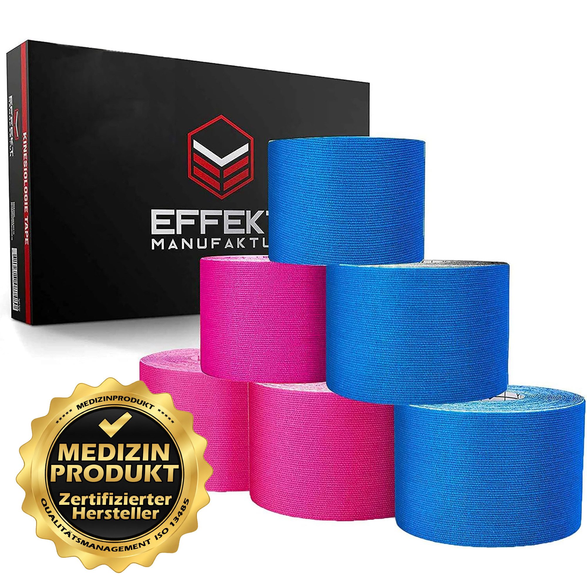 Effekt Manufaktur Kinesiologie-Tape - 6 Rollen – 500 x 5 cm – Kinesiotape in blau und pink (6-St) 50-60 % Dehnfähigkeit