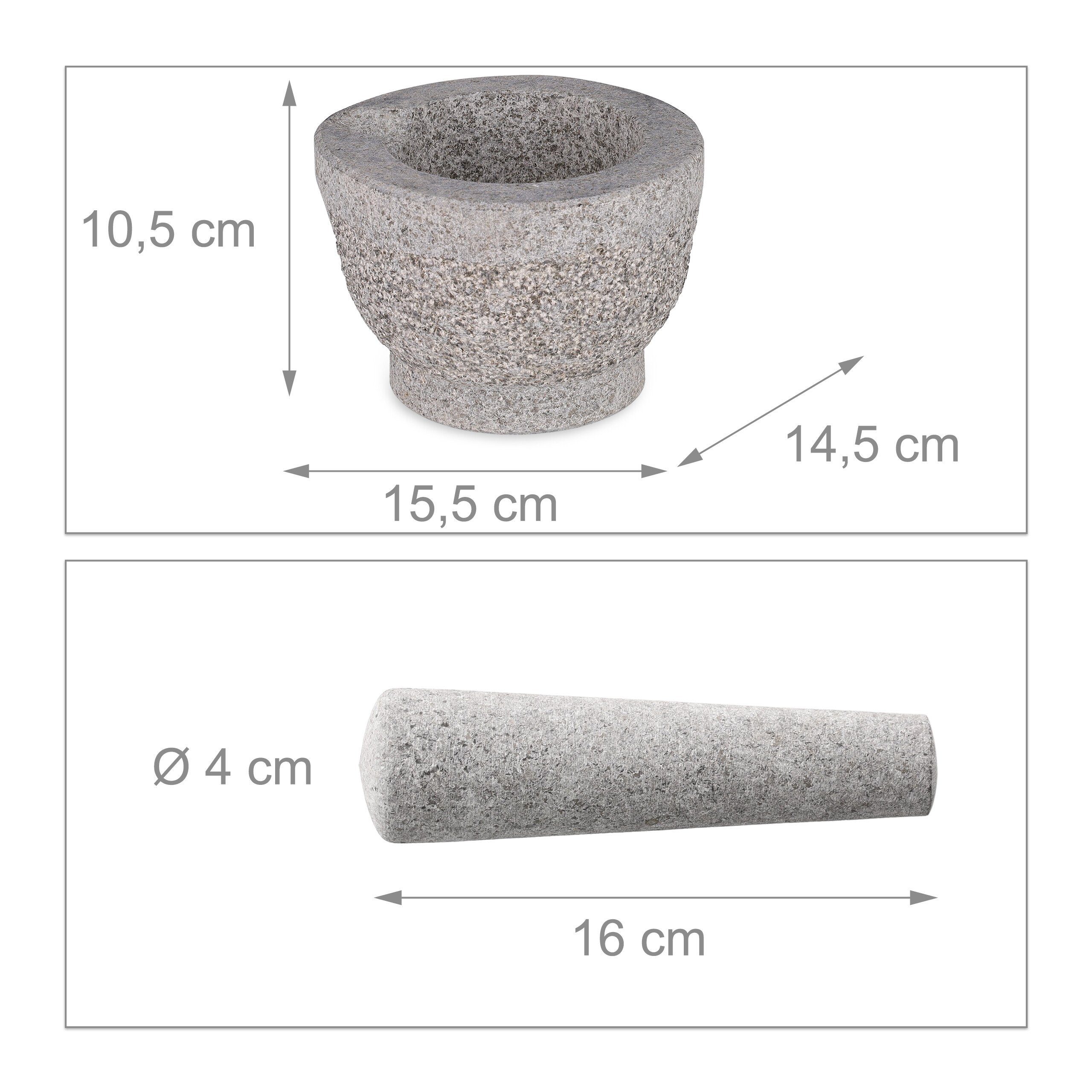 Relaxdays Granit Mörser Mit Stößel - Eckiger Steinmörser 18,5cm Grau