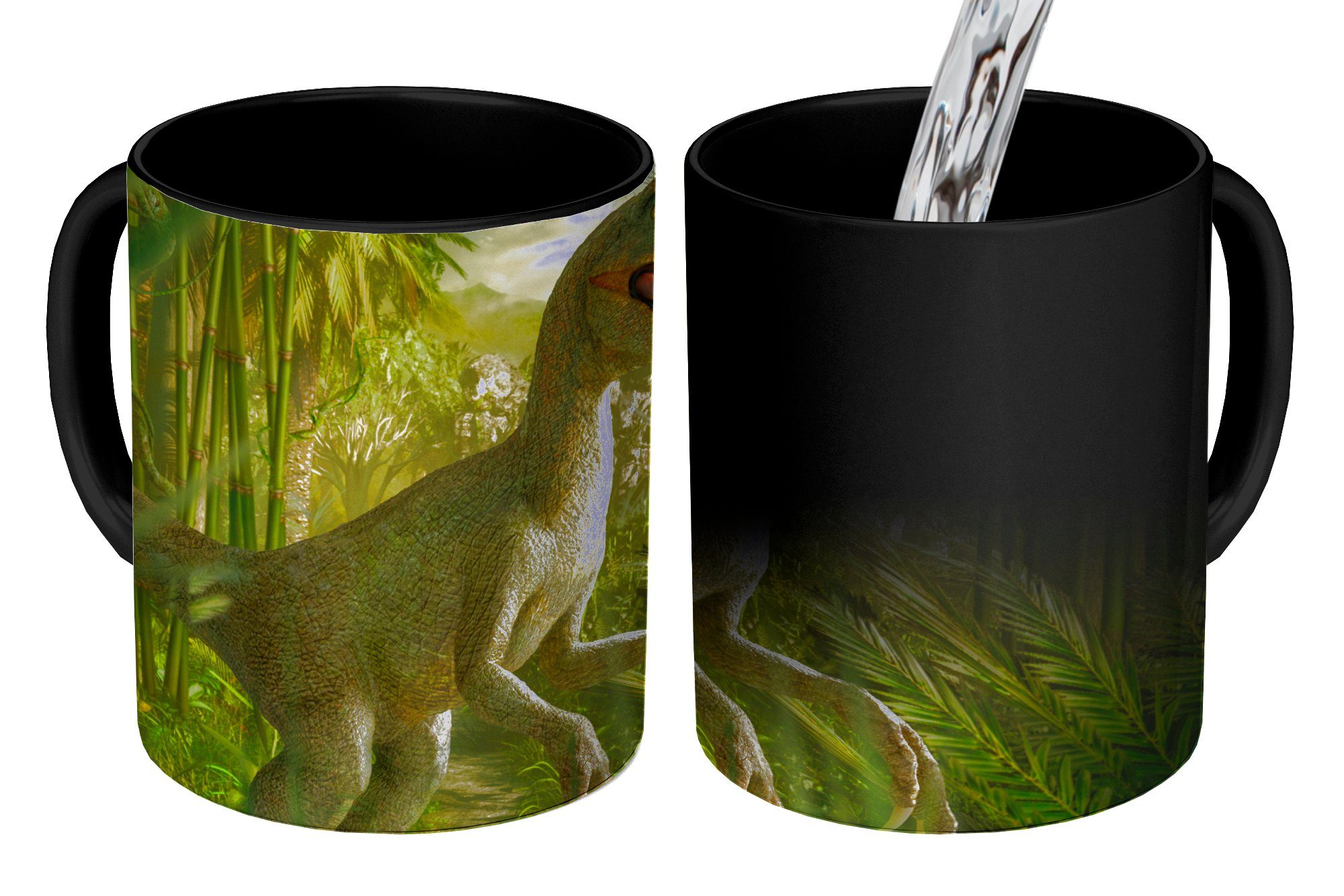 MuchoWow Tasse Dinosaurier - Pflanzen - Grün - Illustration - Kinder - Jungen, Keramik, Farbwechsel, Kaffeetassen, Teetasse, Zaubertasse, Geschenk | Tassen
