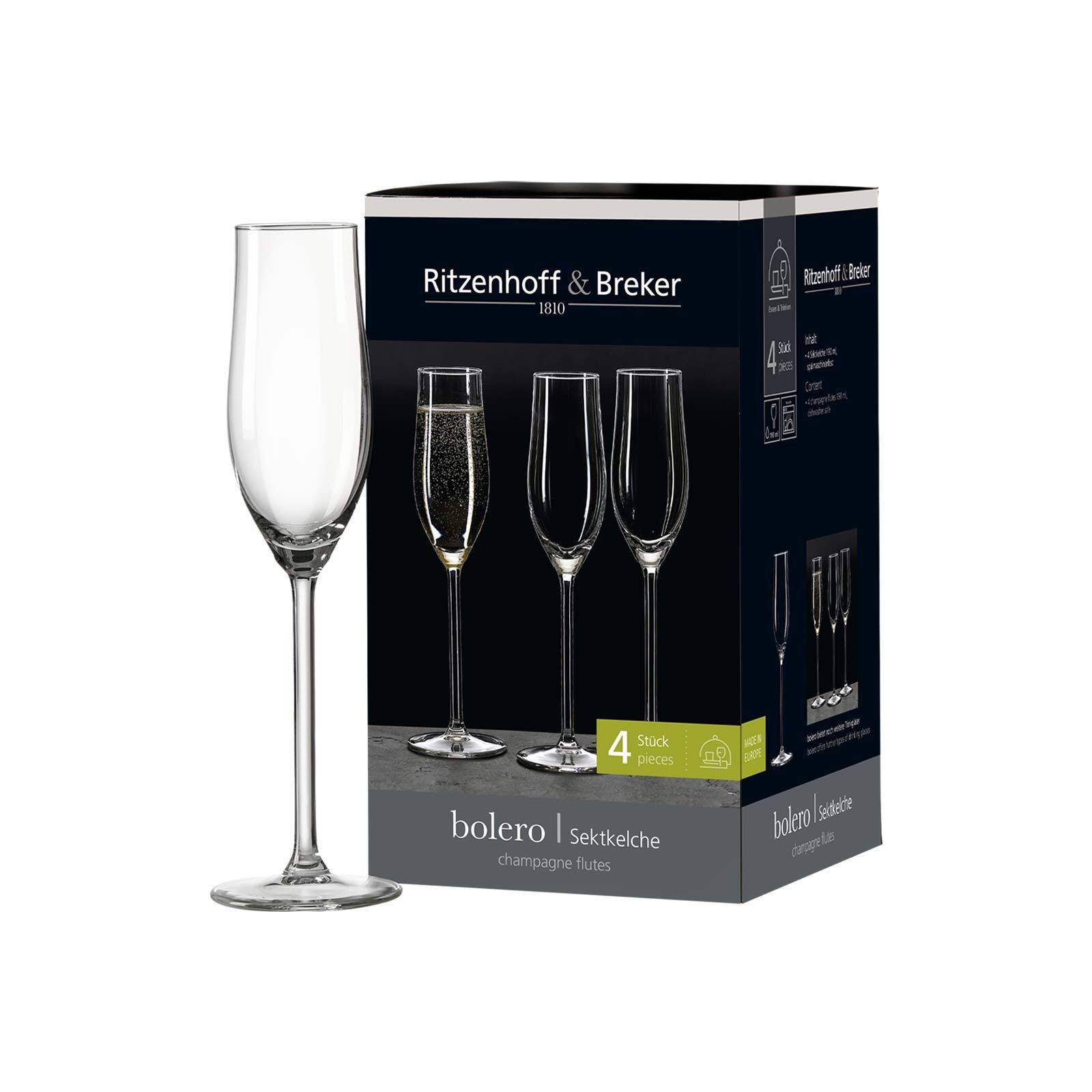 Ritzenhoff & Breker Sektglas Bolero Sektgläser 190 ml 4er Set, 4-tlg., Glas