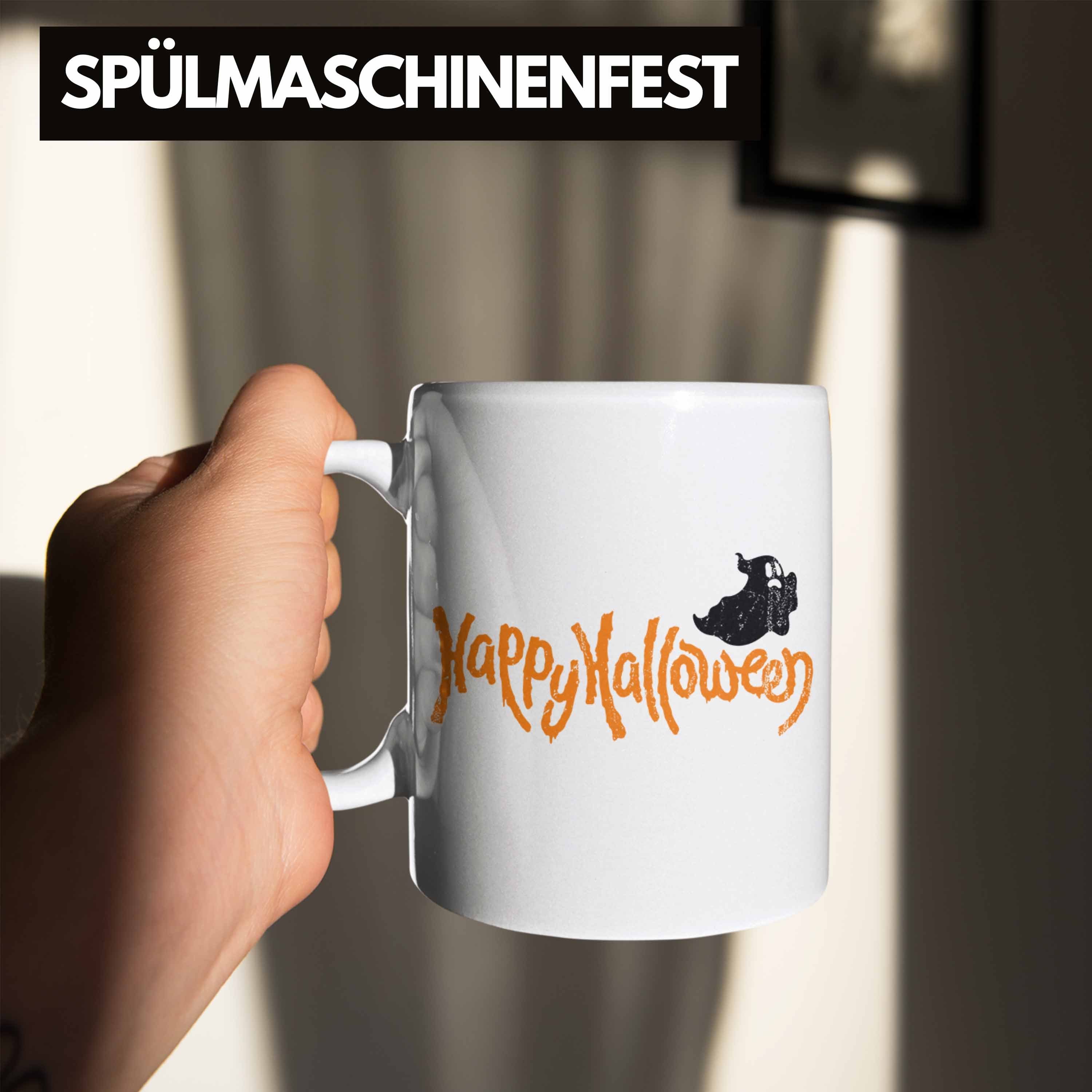 Kürbis Happy Trendation Dekoration Becher Tasse Geister Weiss Halloween Halloween Tasse