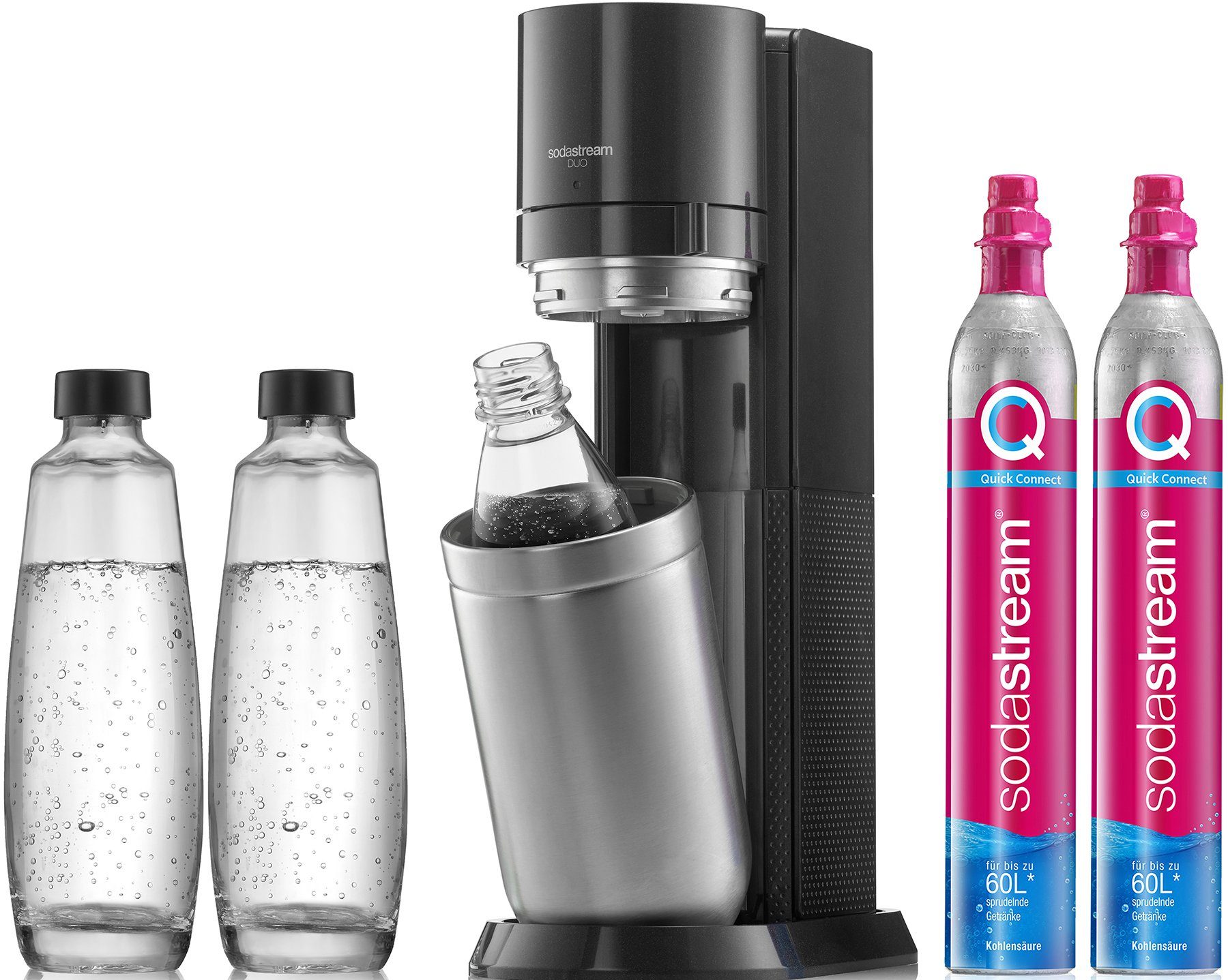 SodaStream Wassersprudler »DUO« Vorteilspack«, (Set, 6-tlg),  SodaStreamSprudler DUO,CO2Zylinder,1L Glasflasche+1L Kunststoffflasche