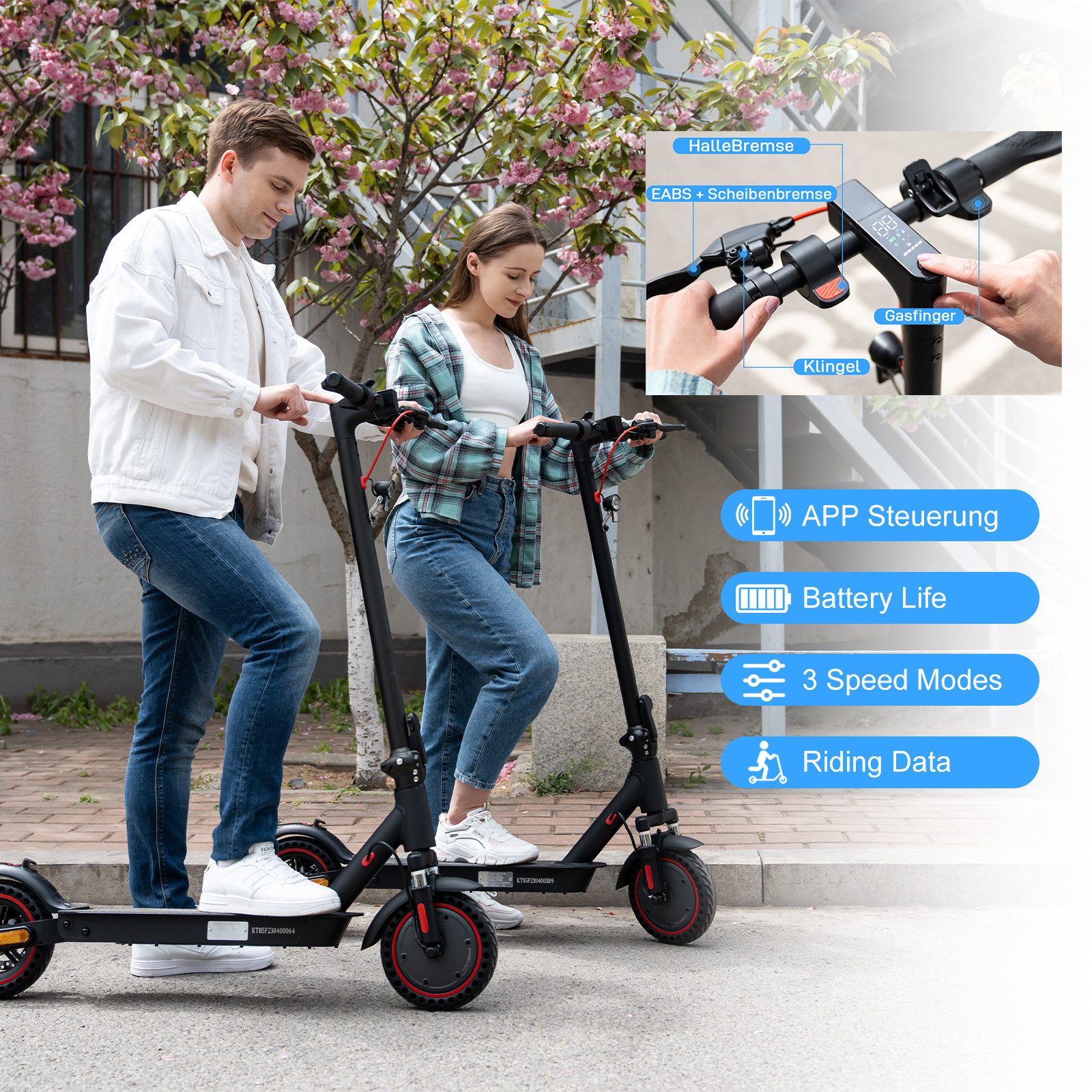 EVERCROSS TECH E-Scooter mit Straßenzulassung (ABE), 8.5 Zoll Elektroroller, Max 35Km, mit APP, 7,8AH, 20Km/h, 400W Motor, 15KG Gewicht, Zwei Stoßdämpfer