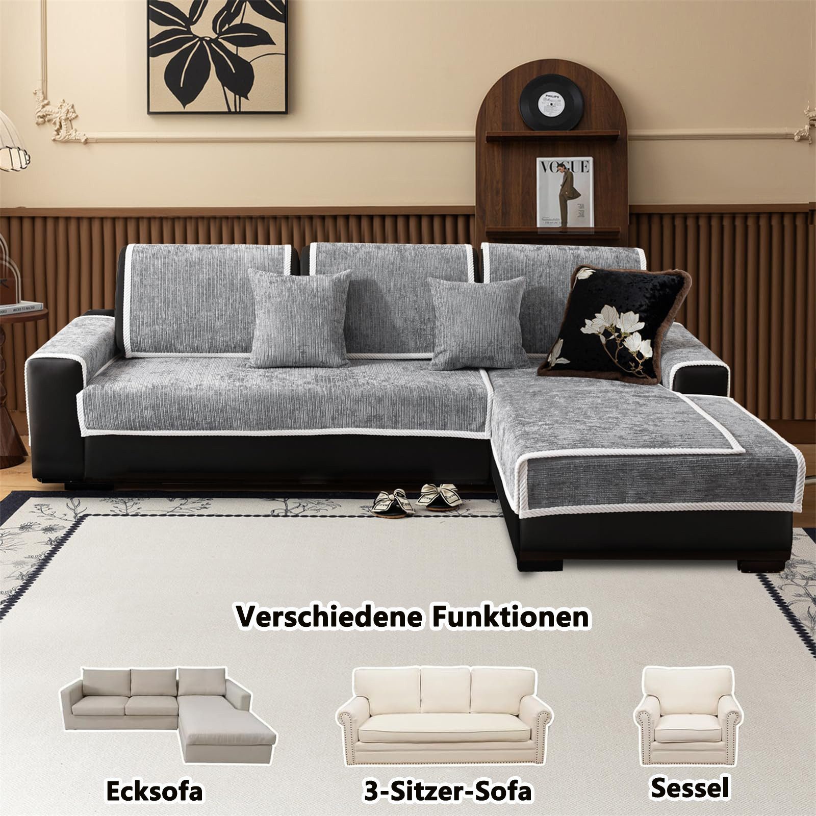 Diwzbyn Sofaschoner Hund Katze Hussen Rutschfeste Überwurf Sofahussen Couch Bezug, Sofaschutzdecke: 1-4-Sitzer Ecksofa, Sofa Überwurf – Bild 2 von 5