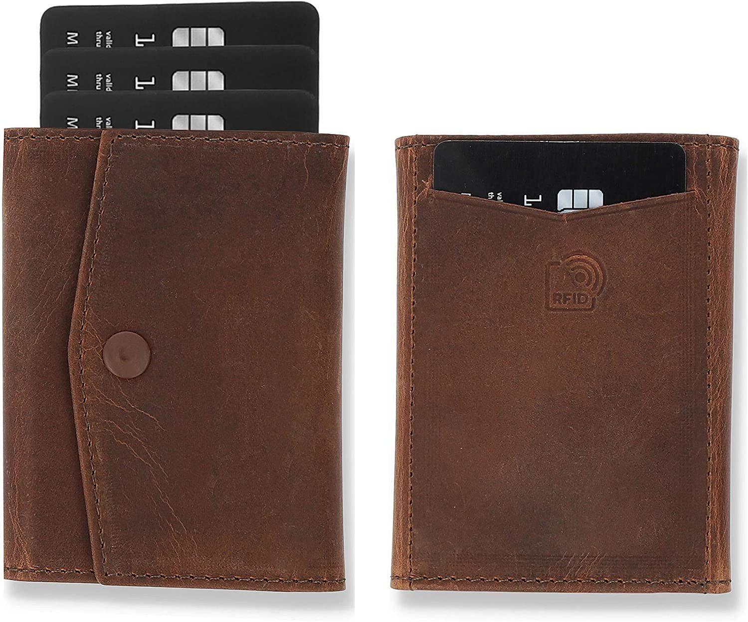 Solo Pelle Geldbörse Slim Wallet mit Münzfach I Geldbeutel mit RFID Schutz I für 12 Karten, RFID Schutz, Echtes Leder, dünne Geldbörse Vintage Braun ohne Münzfach