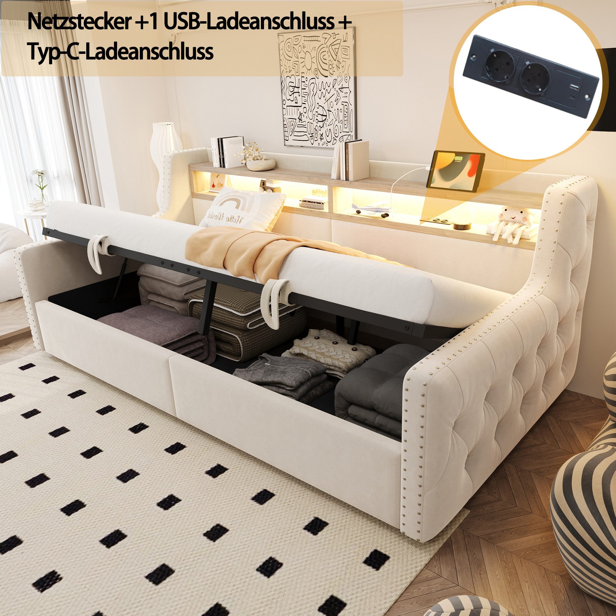 REDOM Schlafsofa mit LED-Beleuchtung, hydraulischem Stauraum, günstig online kaufen