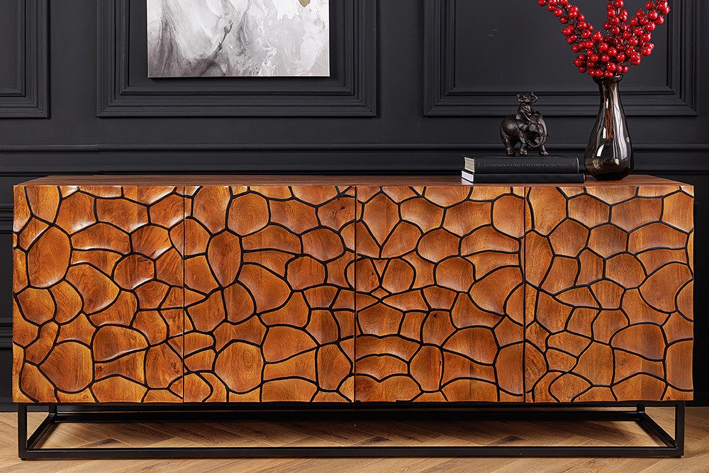 riess-ambiente Sideboard VULCANO 180cm braun / schwarz (Einzelartikel, 1 St), Wohnzimmer · Massivholz · Metall · Anrichte · 3D-Front · Modern Design