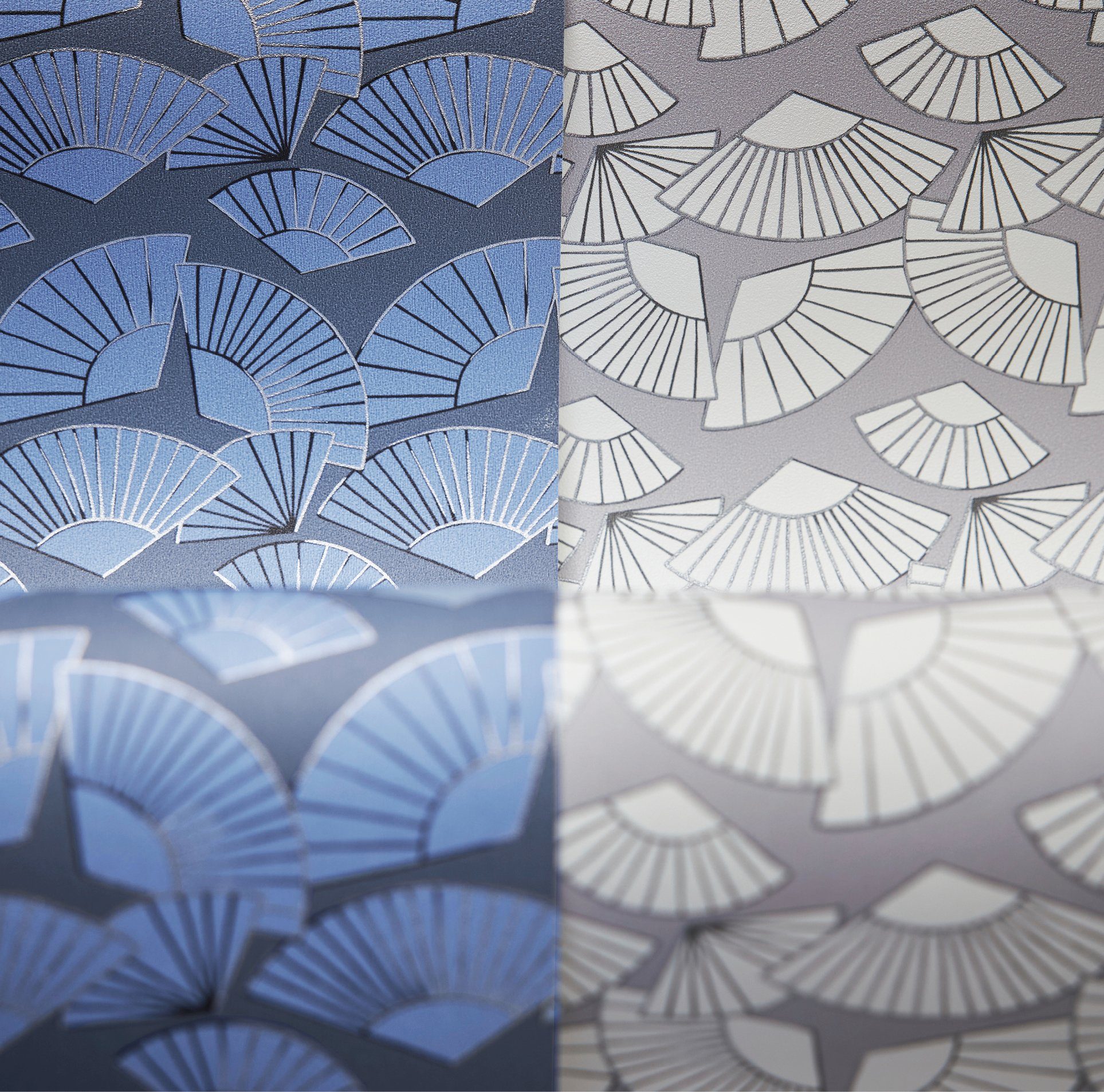 Fan, Designer Tapete blau/weiß/metallic Architects Vliestapete Geometrische Paper Metallic