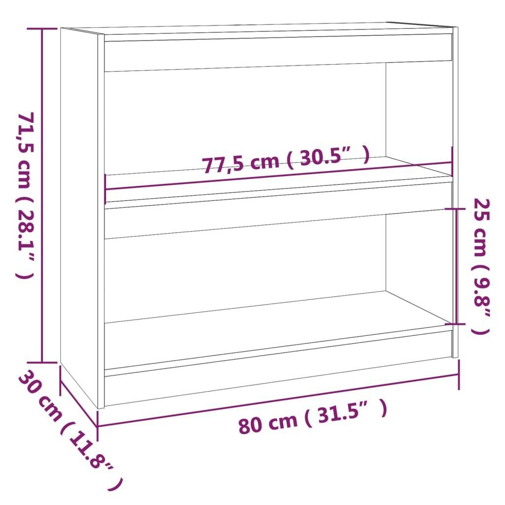 vidaXL Bücherregal Bücherregal Raumteiler Grau 1-tlg. 80x30x71,5 Massivholz cm Kiefer