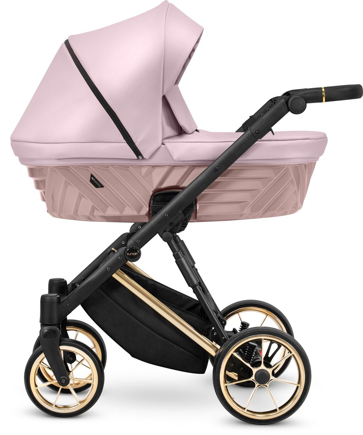 KUNERT Kombi-Kinderwagen IVENTO PREMIUM 3in1 Öko-Leder Kinderwagen mit Goldrahmen und Zubehör, 2in1-Set mit Tragetasche und Sportsitz, ergonomische Bambusmatratze