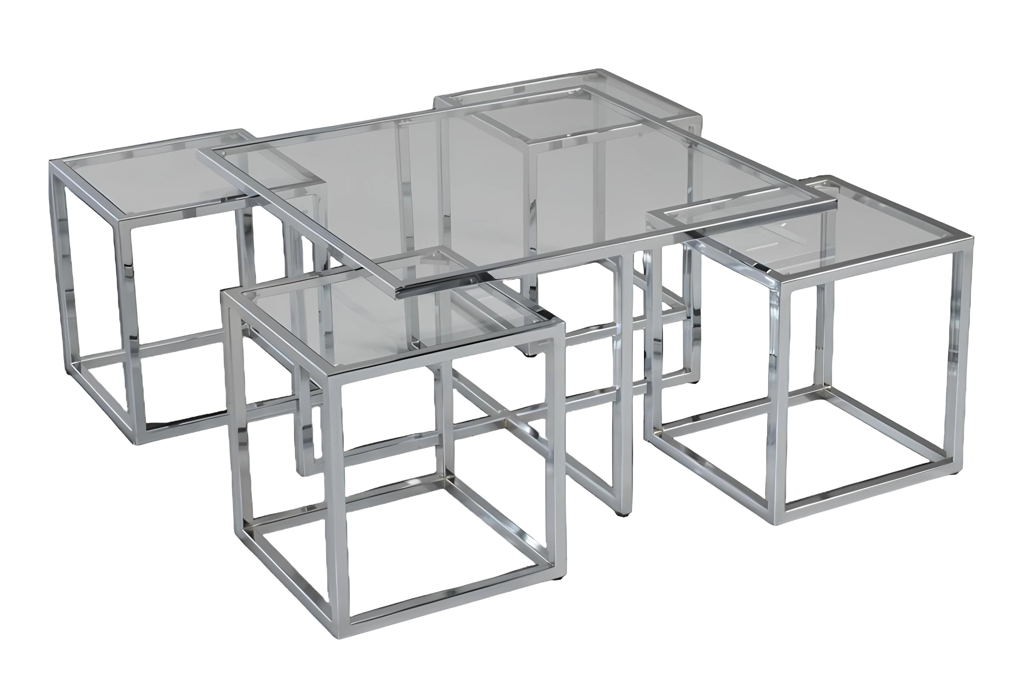 Xlmoebel Couchtisch Eleganter Couchtisch aus silbernem Metall (Couchtisch), Hergestellt in Europa