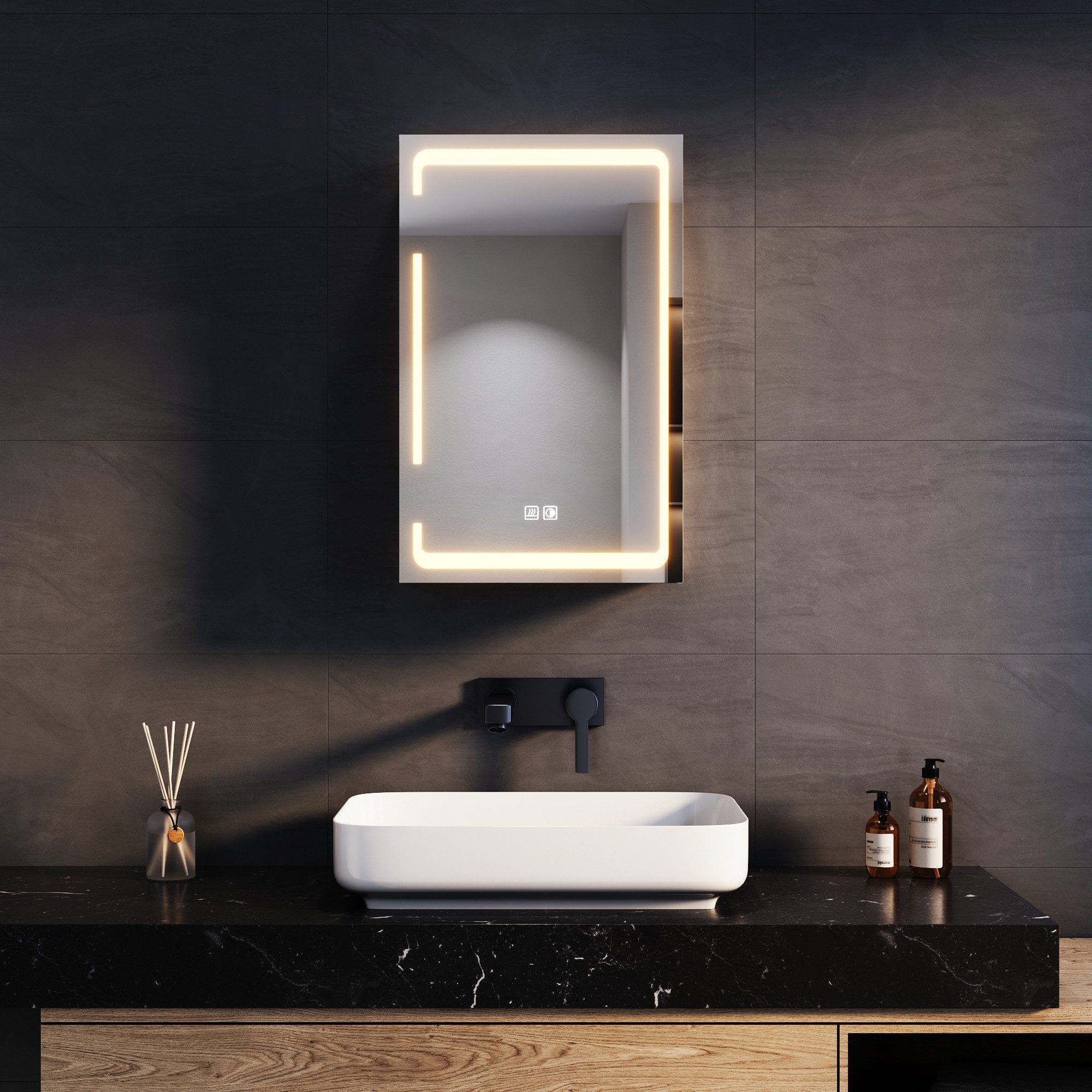SONNI Badezimmerspiegelschrank Badezimmerspiegel mit dreifarbiger BeleuchtungGroßer Stauraum