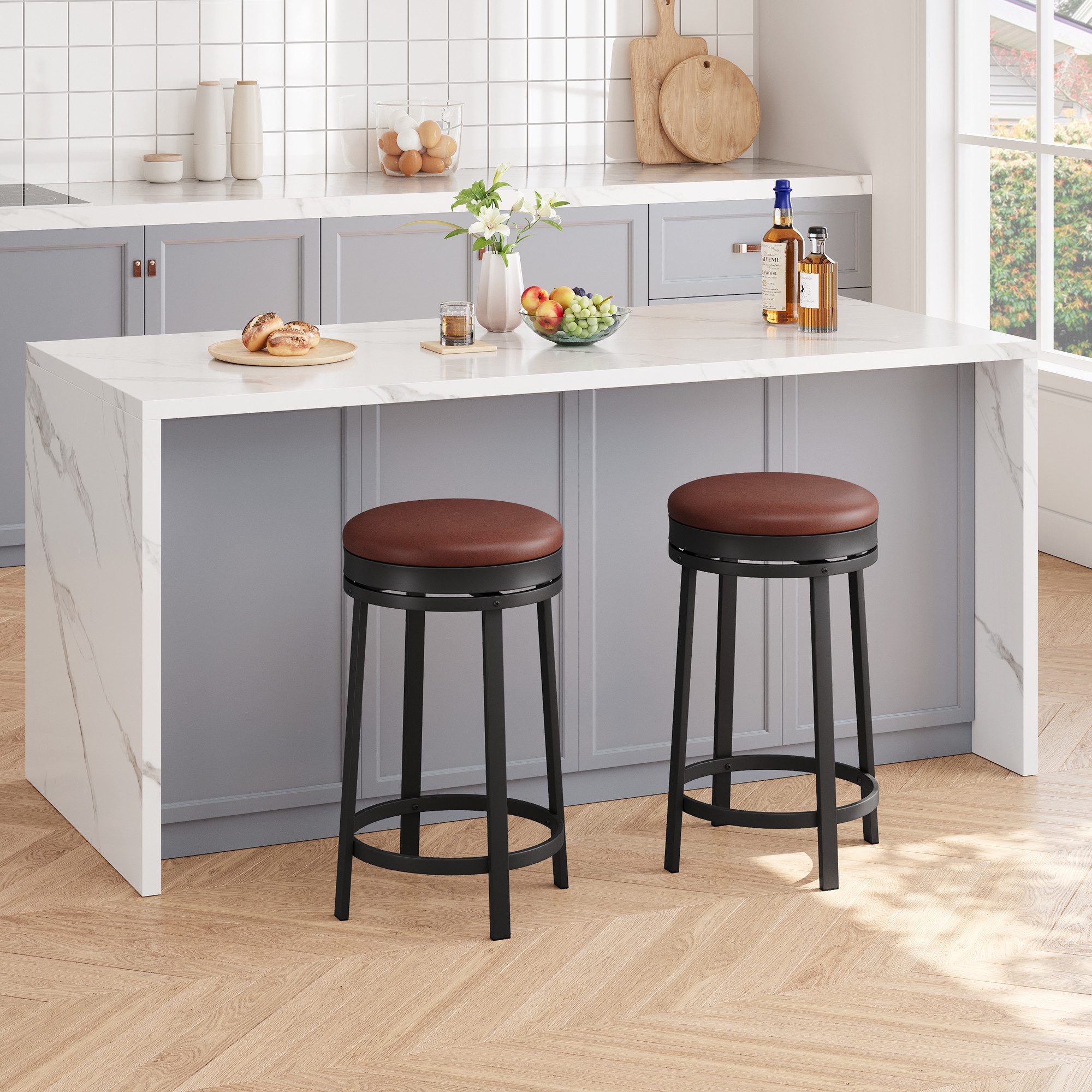 Barhocker 24 Zoll Schwenkbar Hocker Set von 2,Counter Höhe Bar Hocker Fußlehne