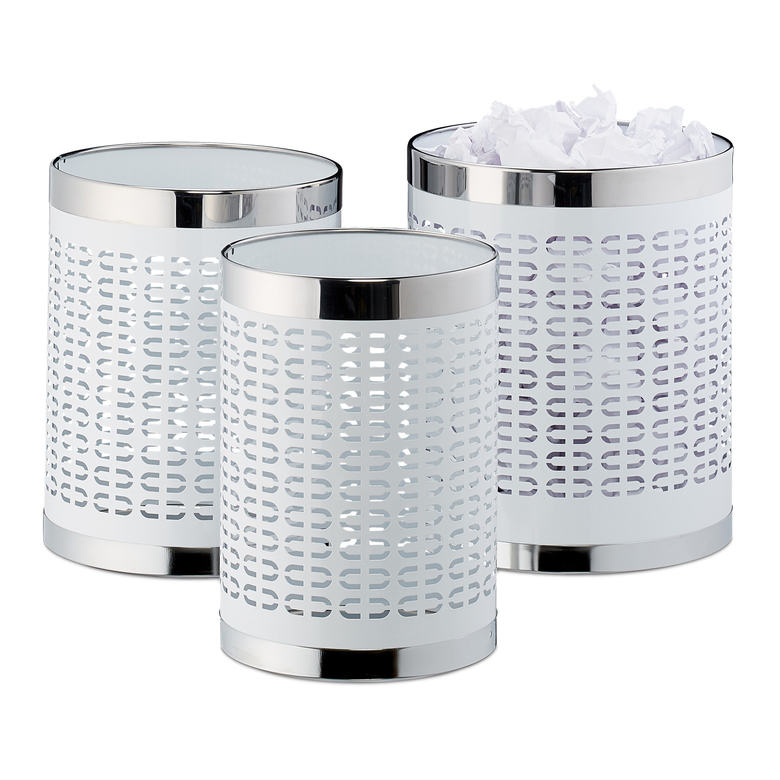 Relaxdays Papierkorb Papierkorb 3er Set Weiss Otto