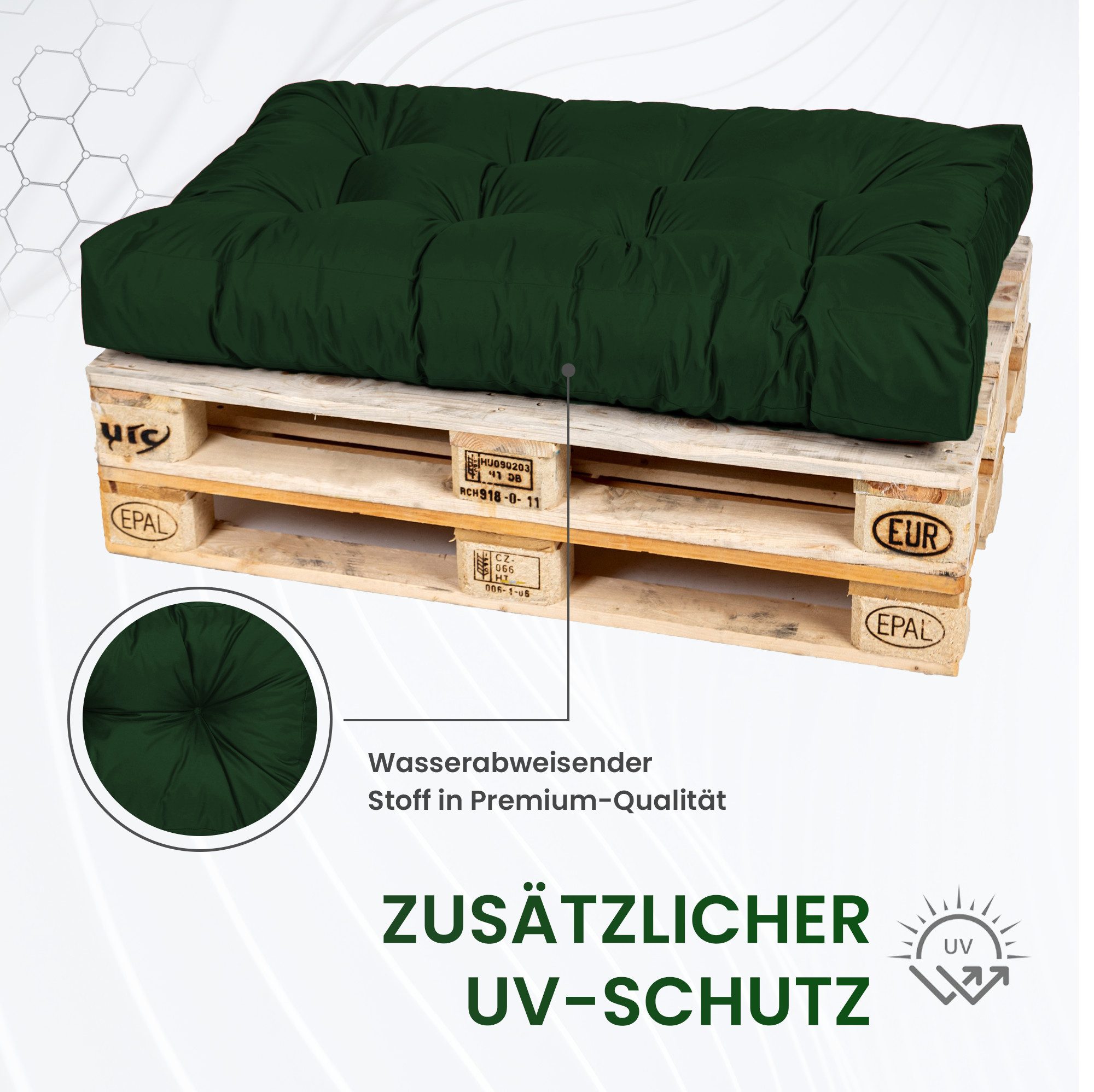 TexDeko Palettenkissen TexDeko Garden 5-TLG Palettenkissen-Set wasserabweisend gesteppt, 2x Palettenkissen + 2x Rückenkissen + 1x Seitenkissen