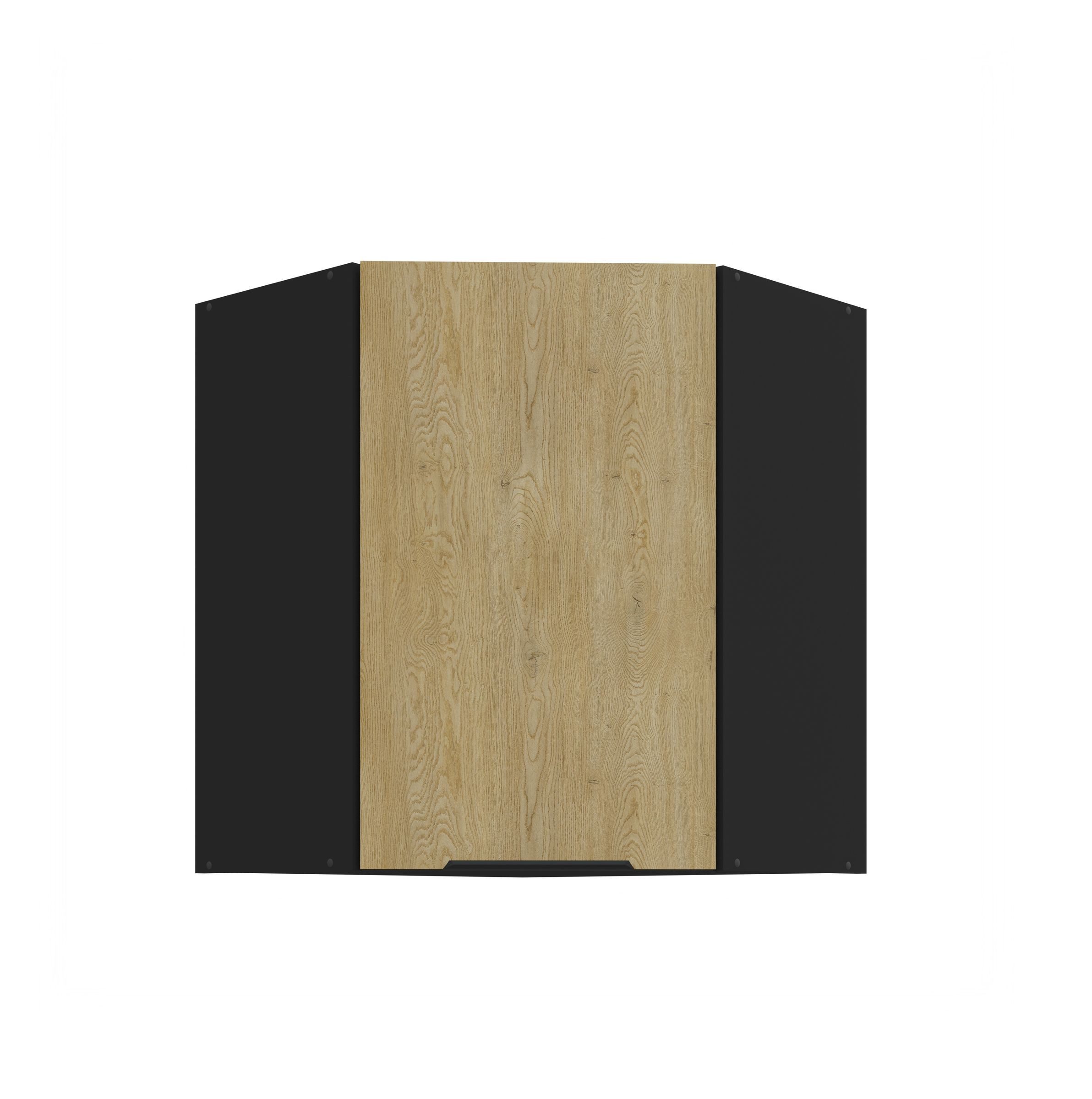 Küchen-Preisbombe Eckhängeschrank 60x60 cm Küche CREMONA Eiche hell + Schwarz Küchenzeile Küchenblock