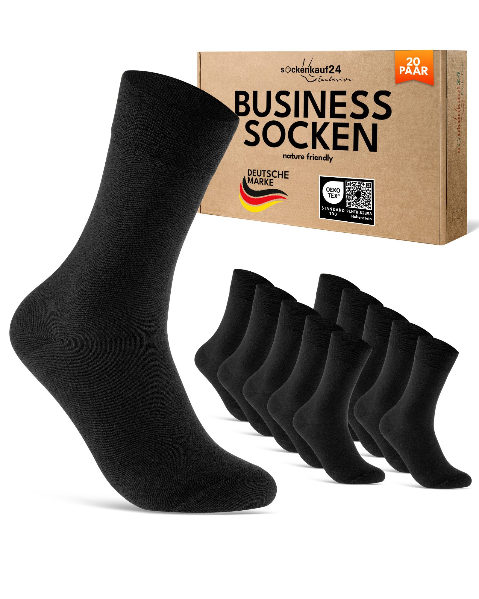 sockenkauf24 Businesssocken Premium Носки mit Komfortbund Herren & Damen Business Носки (20-Paar) aus gekämmter Baumwolle mit Pique-Bund, ohne Naht