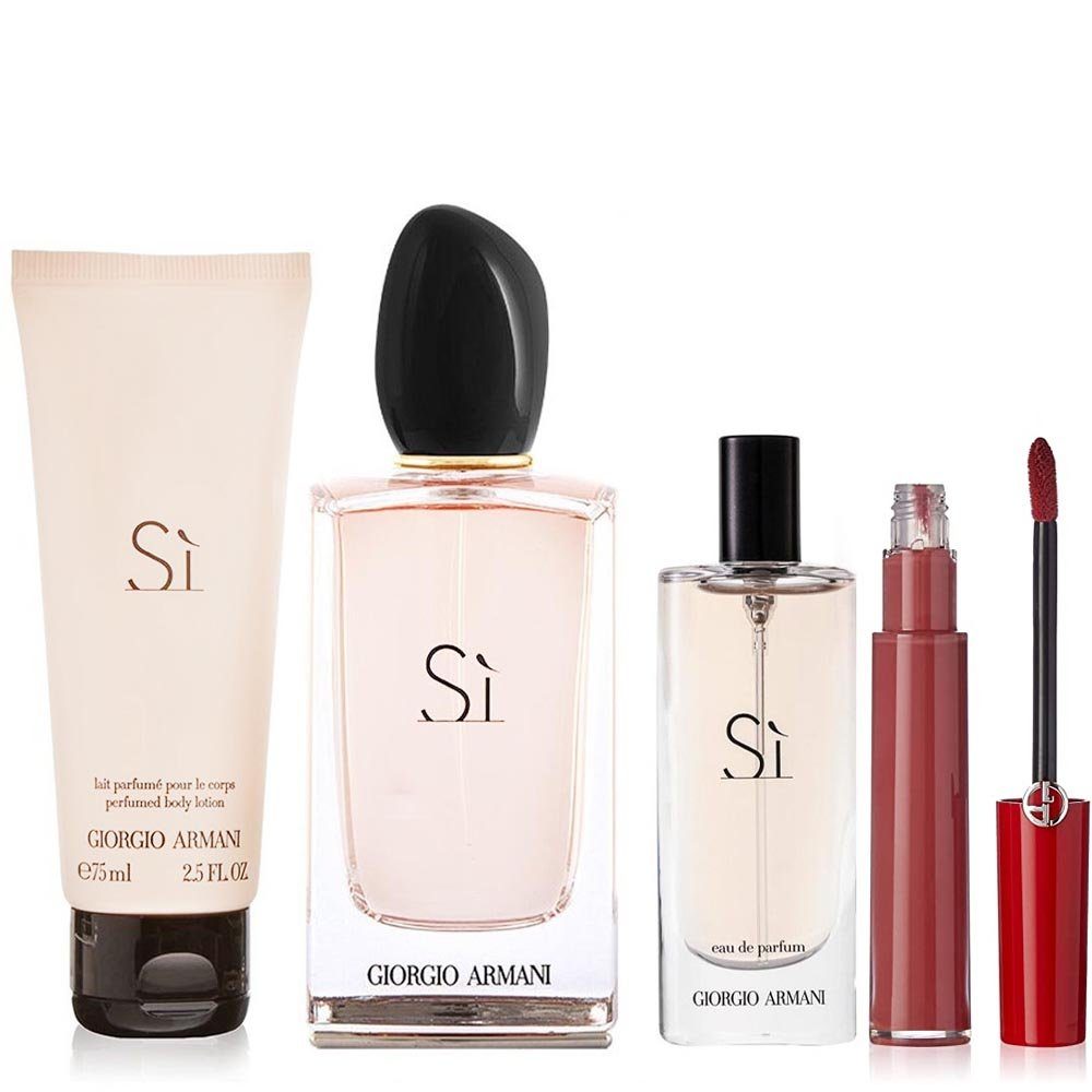 Giorgio Armani + Lipstick, Eau 4-tlg. Si Duft-Set Bodylotion Liquid Parfum - 2x + de
